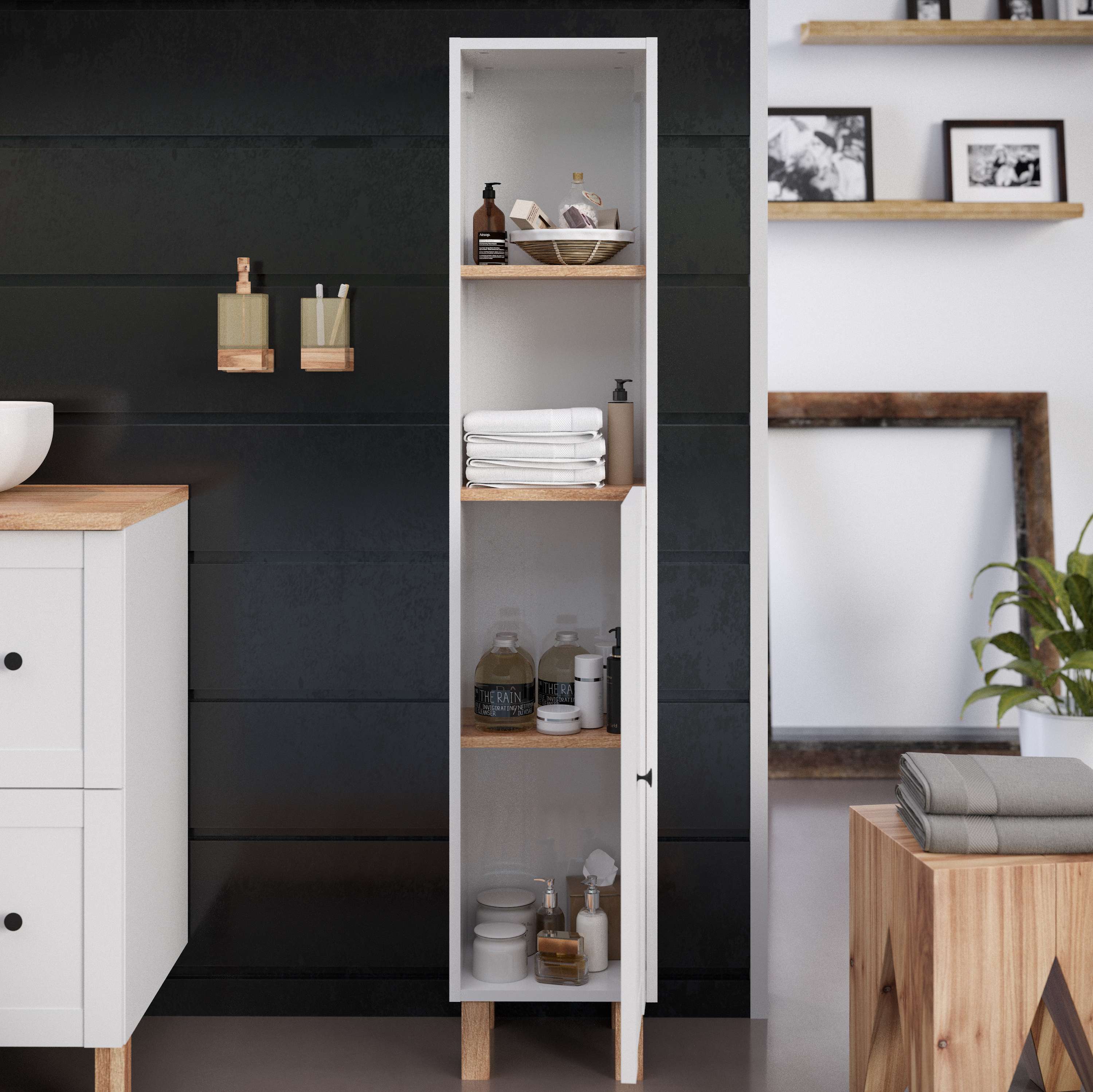 Colonne de salle de bain SAVAN 1 porte 140x30x27 cm blanc T-BATH - 4