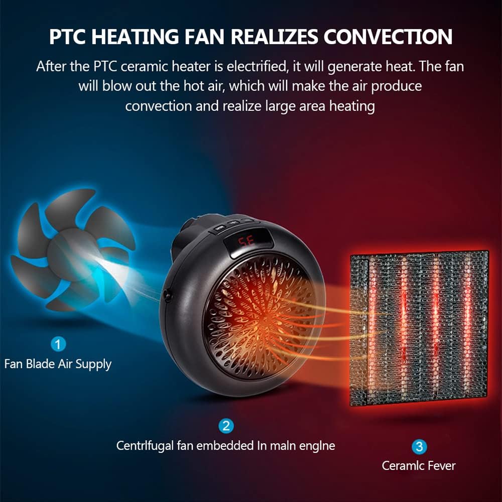 Aquecedor elétrico inteligente de 900 W, aquecedor de ambiente, tomada de parede, aquecedor elétrico com termostato ajustável e temporizador - 4