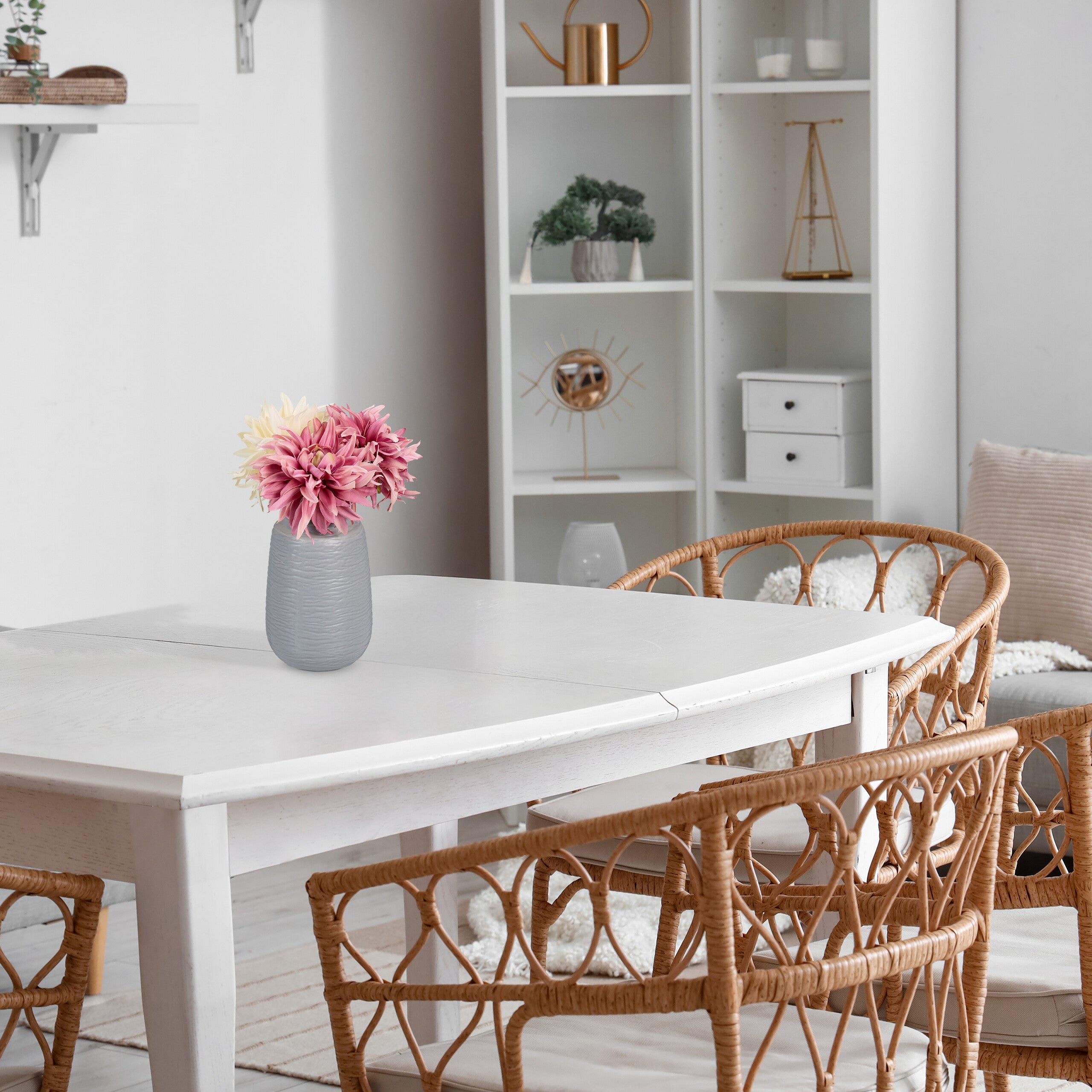 Vase décoratif en lot de 2, pot de fleurs, en céramique, dimensions de chaque H x D : 15 x 10 cm, gris, Relaxdays - 2