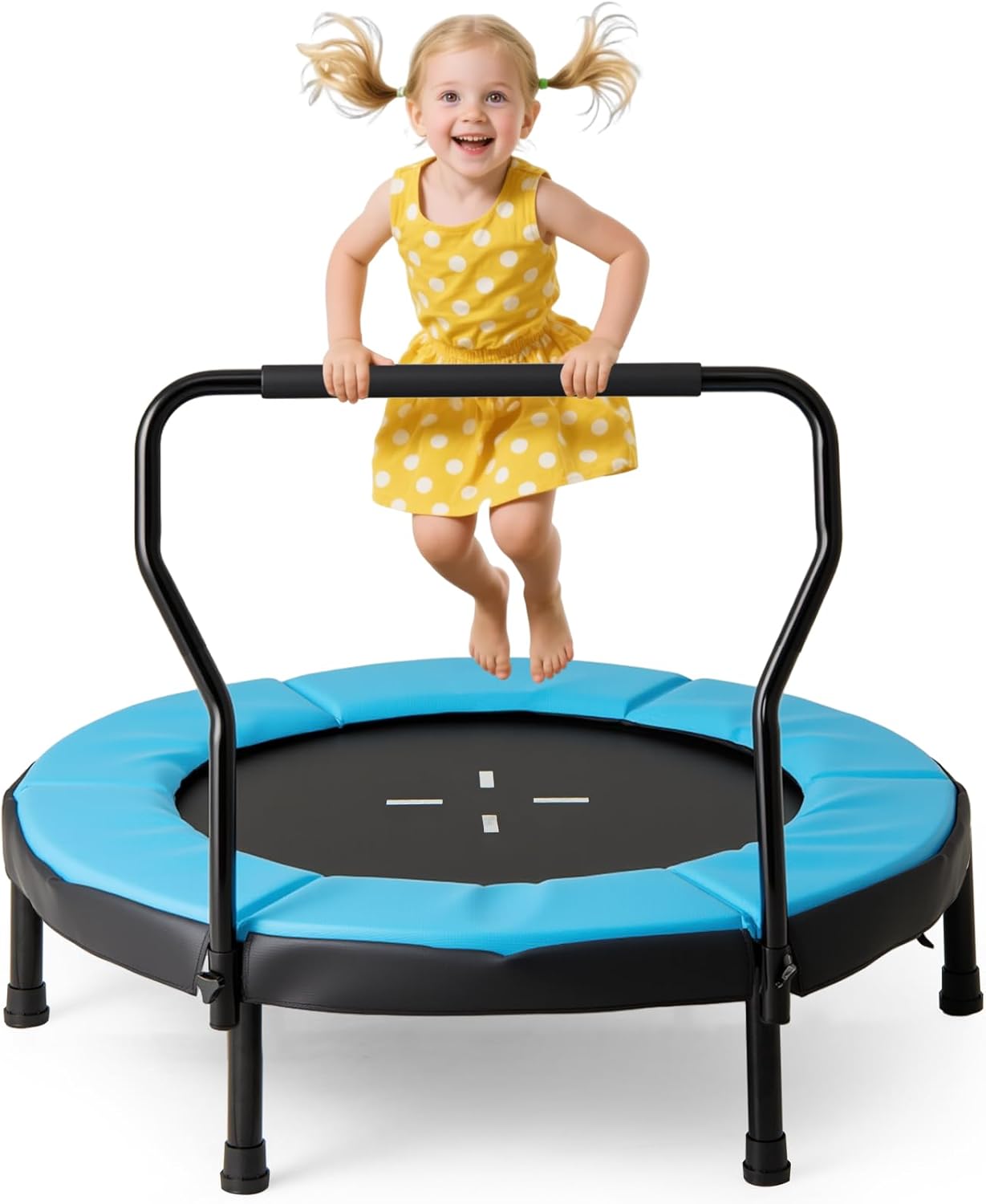 Trampolina dziecięca o średnicy 102 cm, do użytku wewnątrz i na zewnątrz, ze zdejmowanym uchwytem, mini trampolina obciążająca do 100 kg, dla dzieci
