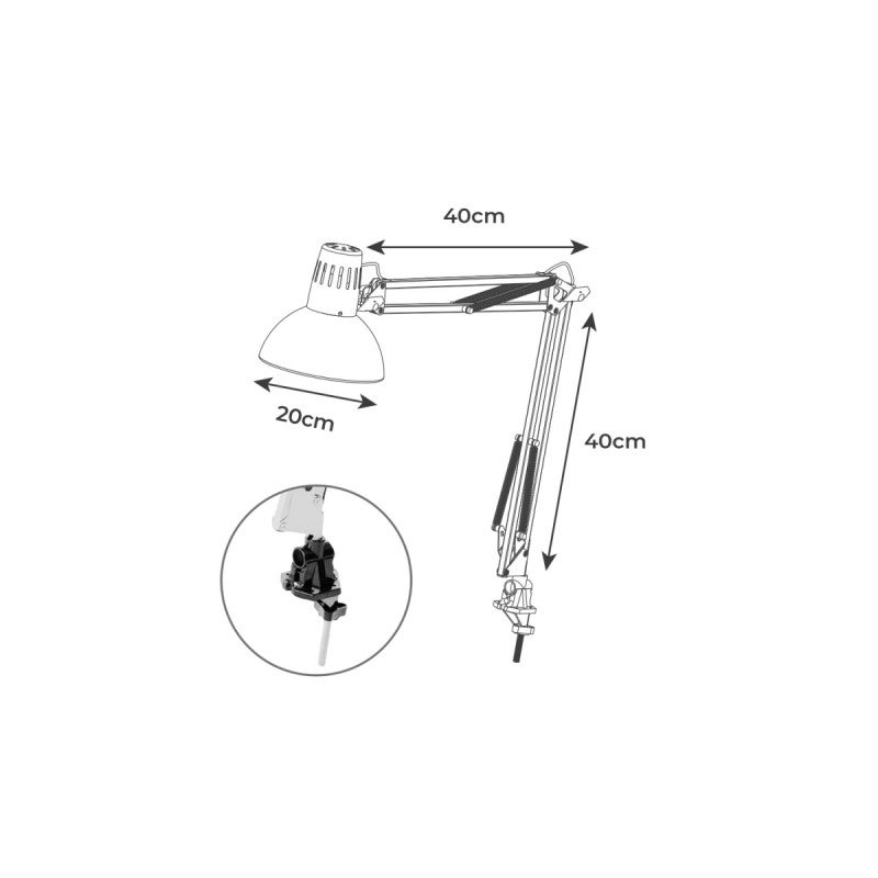 Lampe d'architecte avec pince de fixation EDM - 60W - E27 - Blanc - 2