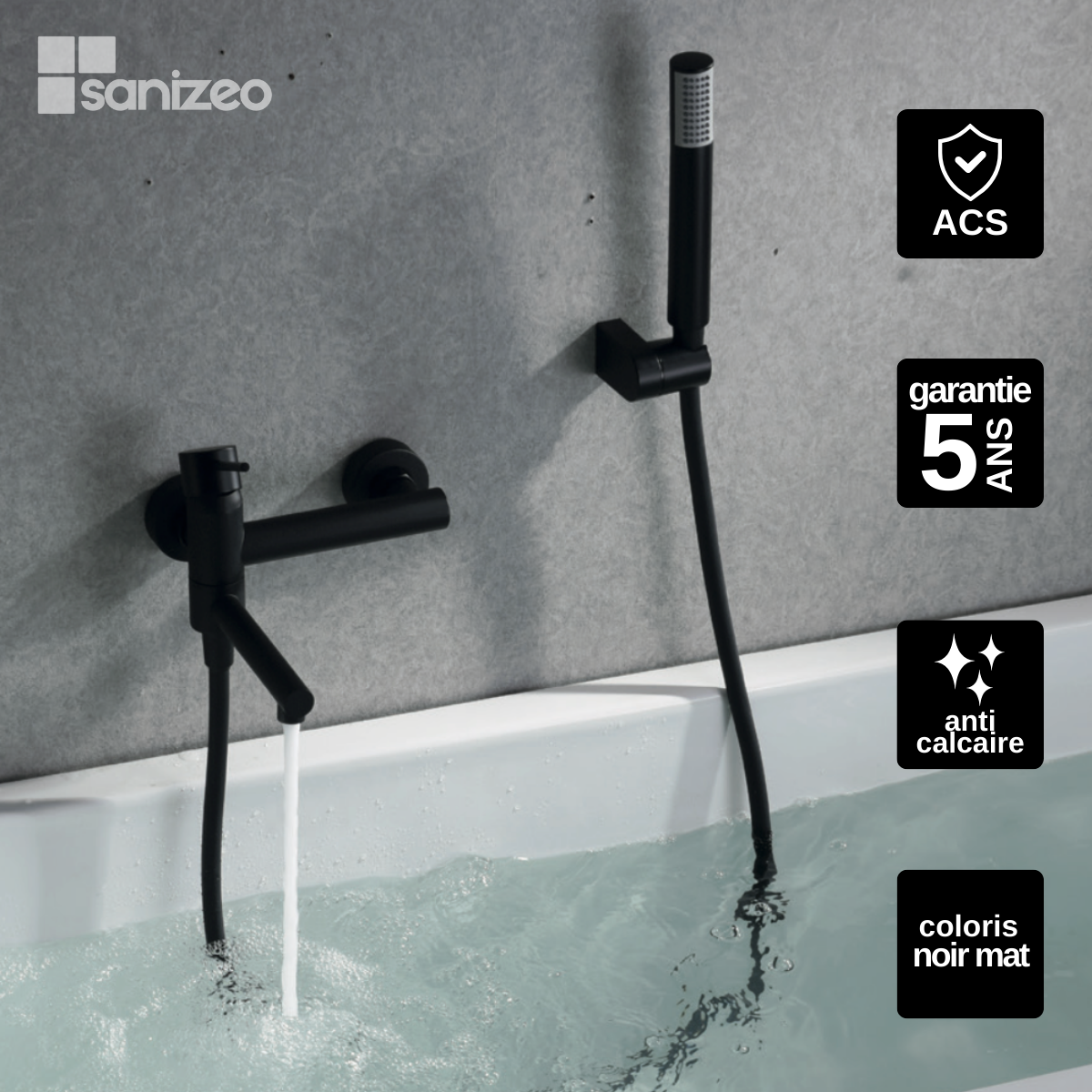 Mitigeur De Douche/baignoire Ideal Standard Ceraline – Murale, Noir Mat – Économie D’eau, Limiteur De Température, Cartouche Céramique