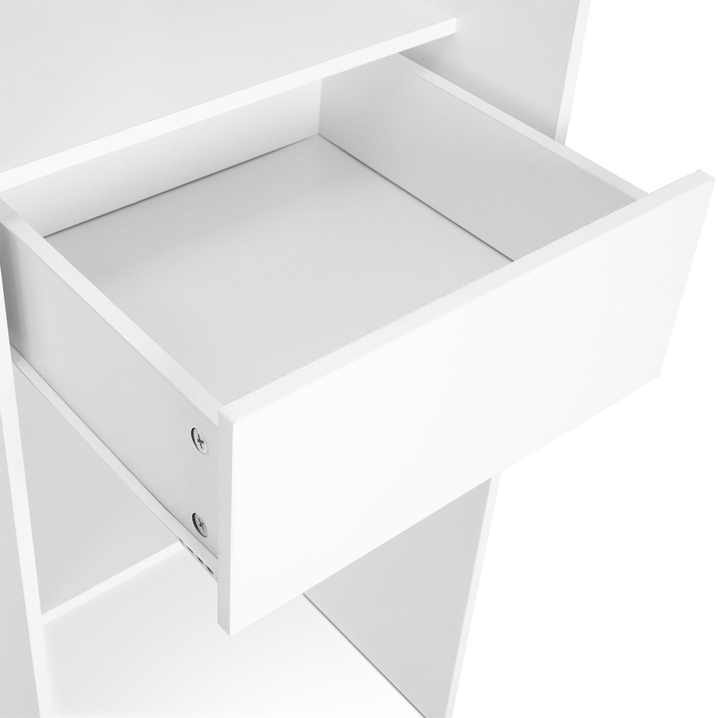 Dressing extensible d'angle MARLON 230 x 140 x 180 cm blanc avec penderies + étagères + rideaux gris - 5