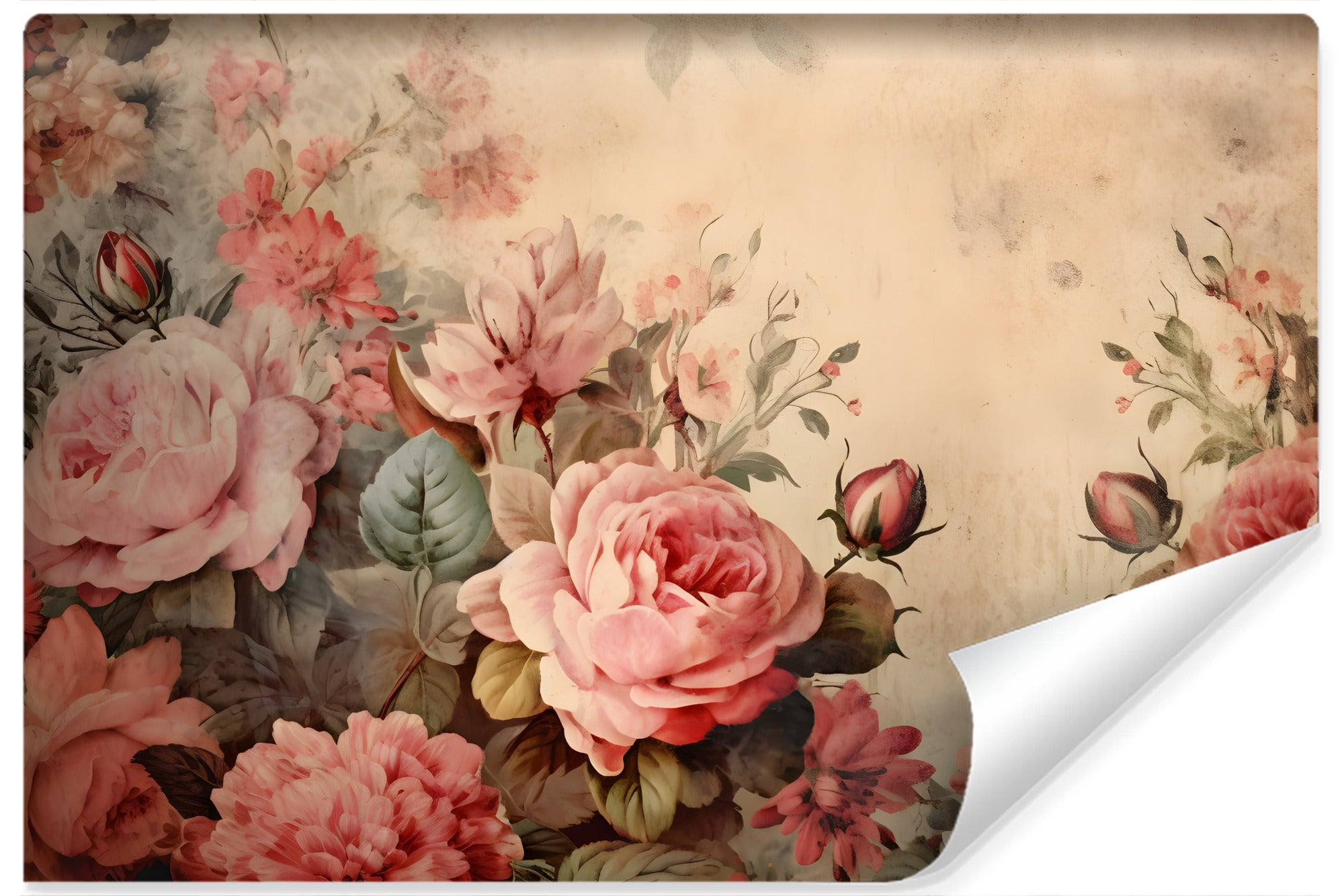 Papel pintado no tejido con foto flores hojas estilo retro para la habitación 315cm x 210cm