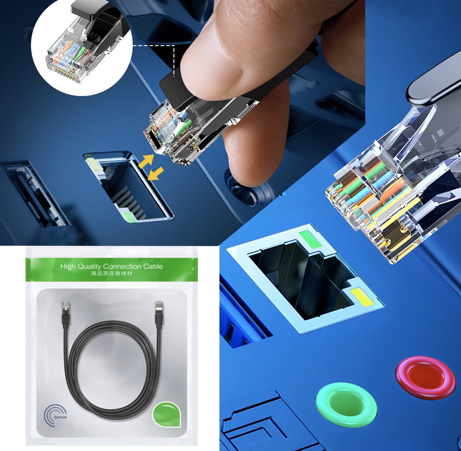 Elfcam® - 40M Cat7 Cable Reseau Ethernet, Cable Rond avec Connecteurs RJ45, Cuivre Pur, Paire Torsadee Blindee SFTP, 40m Noir) - 7