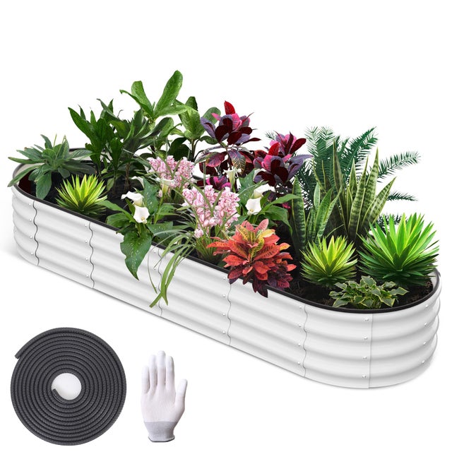 Grand Potager Surélevé de Jardin en Acier galvanisé,Carré potager en Fond Ouvert,Durable & Antirouille, Bac surélevé (180X90X30cm,Blanc)