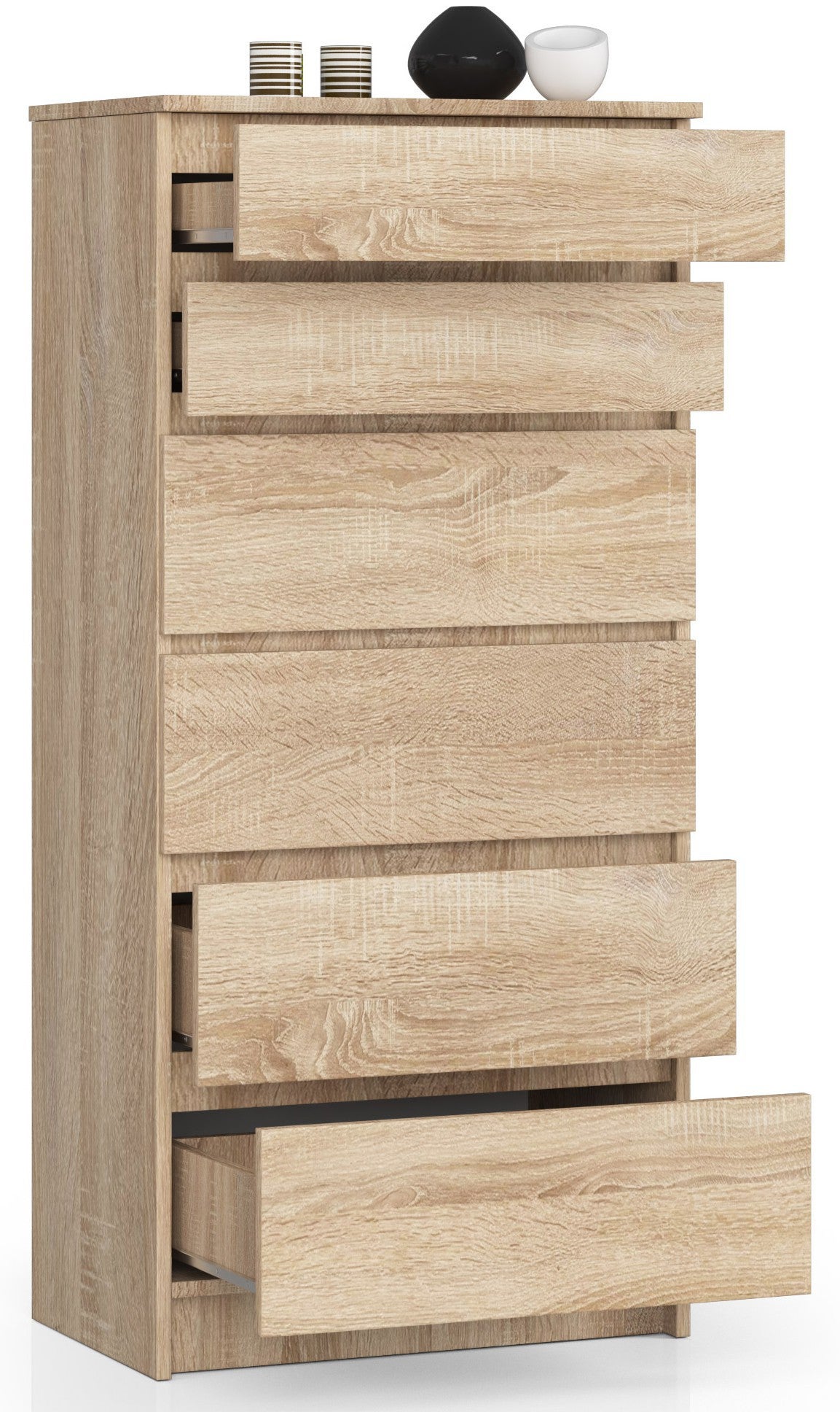 Komoda: 6 szuflad, dąb Sonoma, 60 x 130 x 40 cm - 2