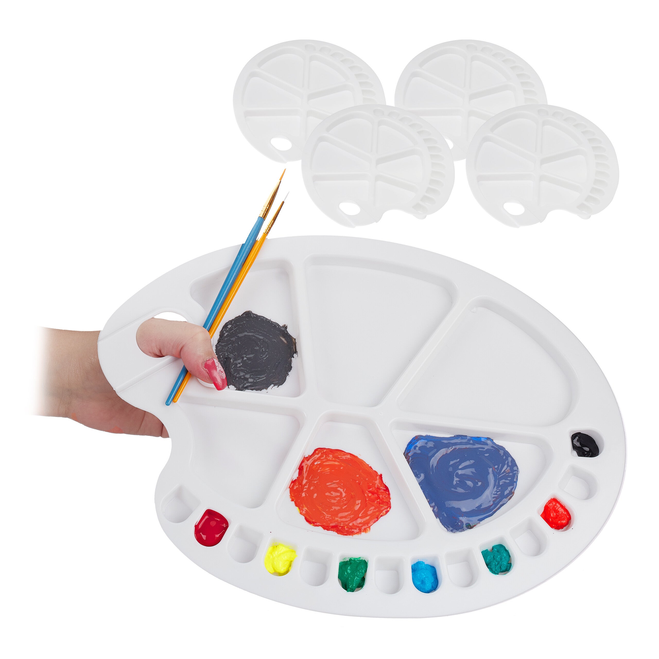 Rybtd 2 Pezzi Acrilico Trasparente Tavolozza di Vernice con 5 Pezzi Spatole per Artisti in Plastica Tavolozza di Plastica Ovale per Pittura con foro per il pollice Forma Ovale Tavolozza Artistica