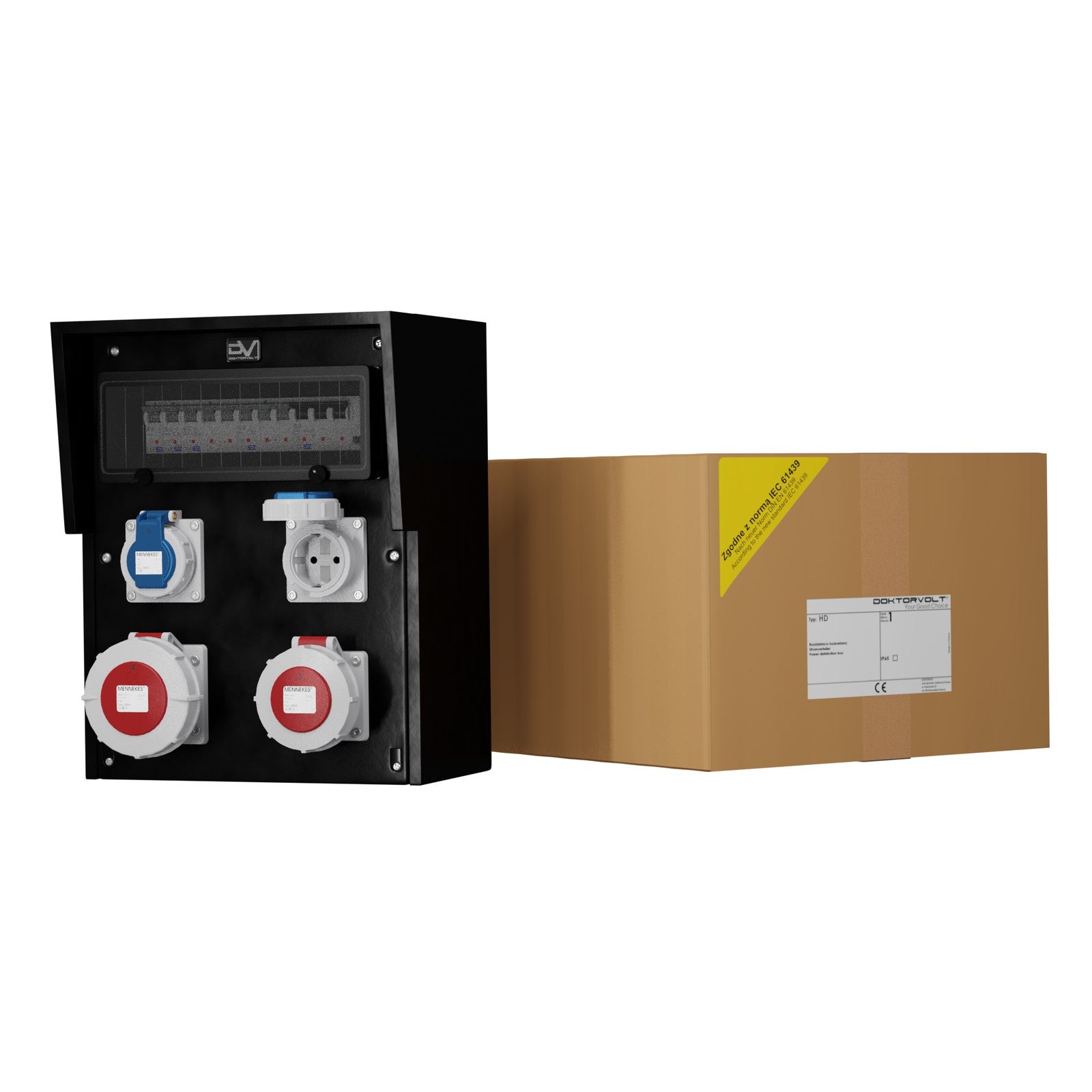 Rozdzielnica budowlana gumowa HD-S/FI IP67 32A/5P 16A/5P 2x230V gniazda Mennekes Schuko Doktorvolt® 9559
