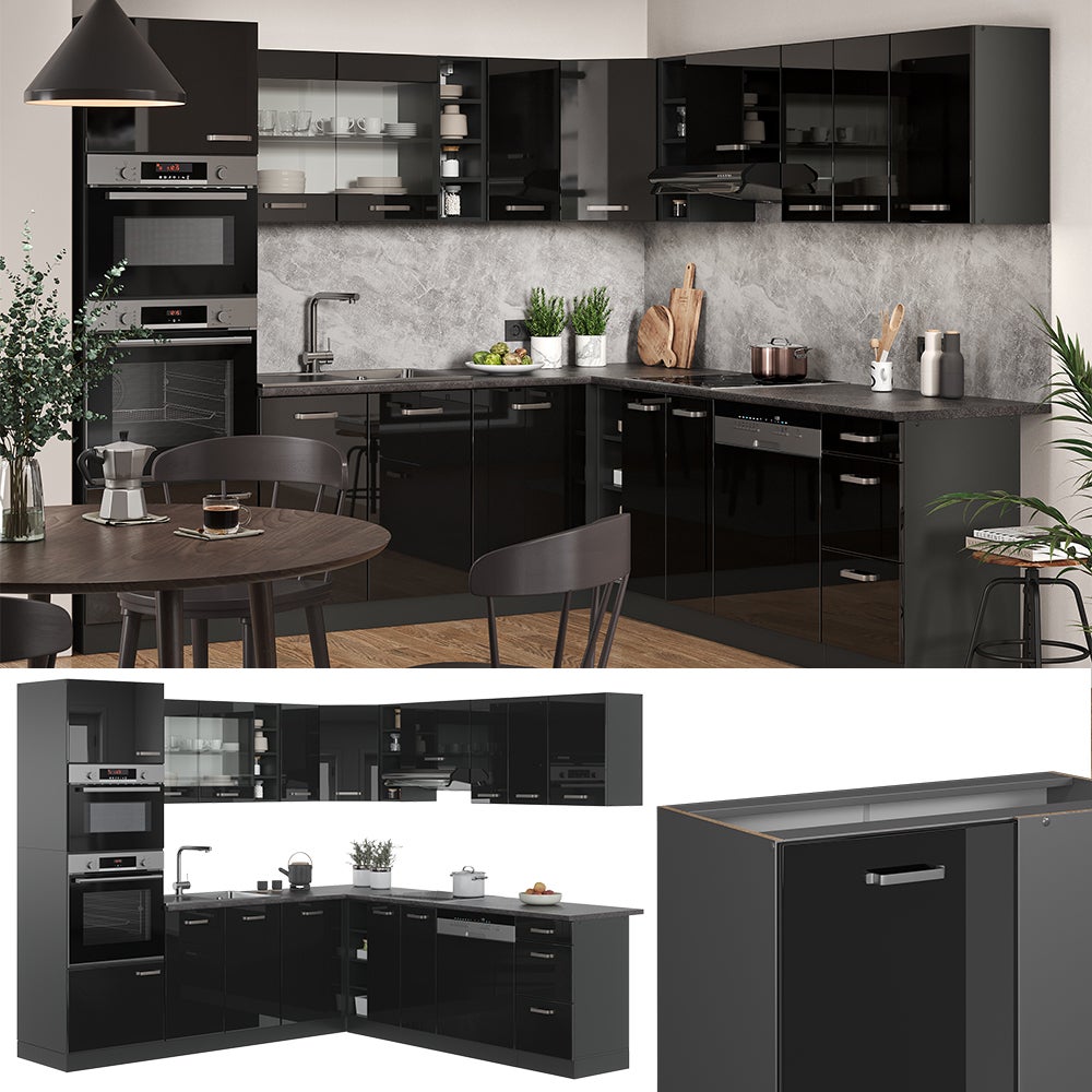 Vicco Cuisine en angle R-Line, Noir Haute brillance/Anthracite, 247 x 237 cm sans PT - 4