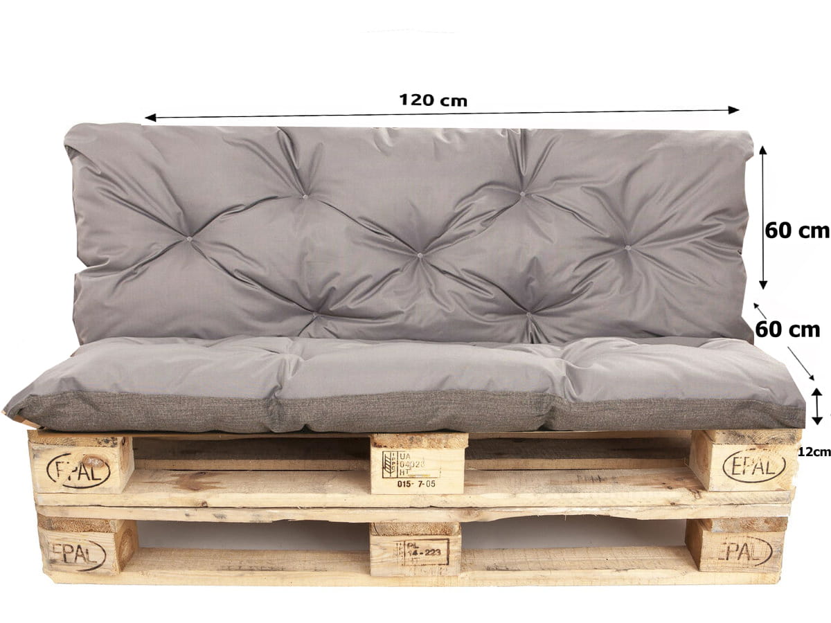 Conjunto Cojines de palet, Asiento 120 x 60 y Respaldo 120 x 60 cm Gris, cojines sofá / cojín para palet interior / exterior, SETGARDEN - 2