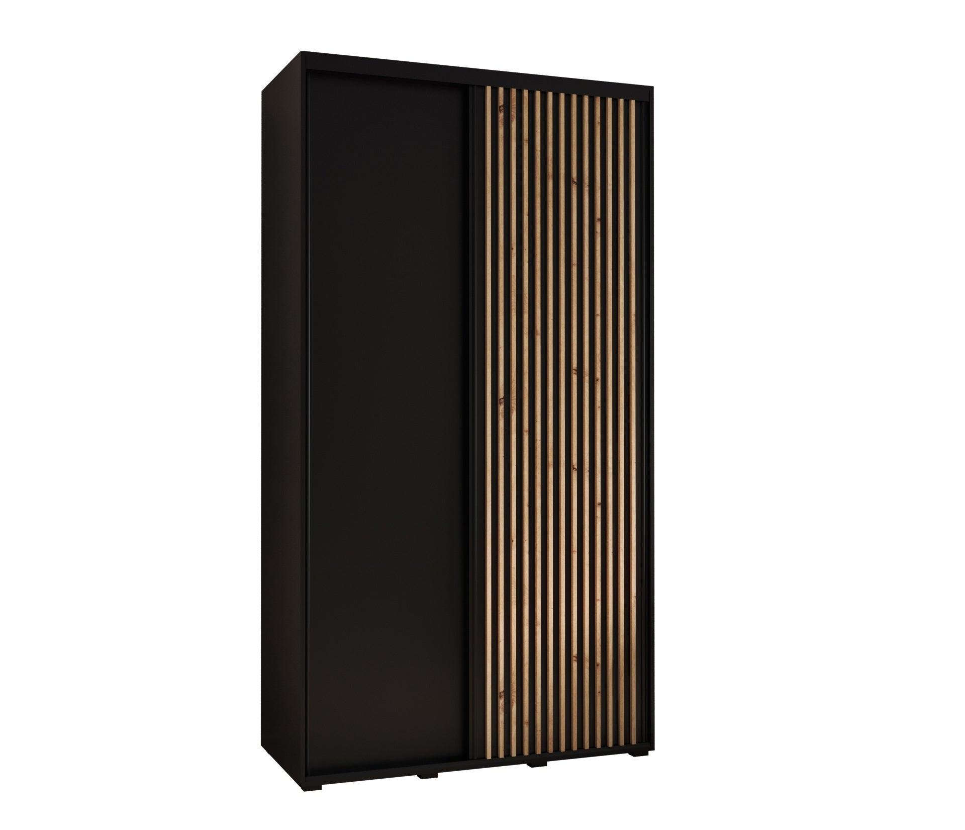 Szafa przesuwna wysoka Lanko 1 140 x 60 x 235,2 cm czarny + czarny + lamele artisan - Abiks Meble