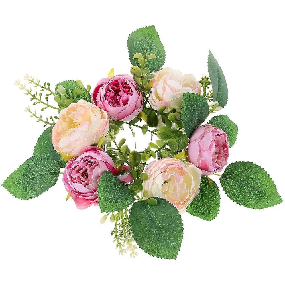 Couronne de bougie avec fleurs de pivoine artificielles, anneau ...