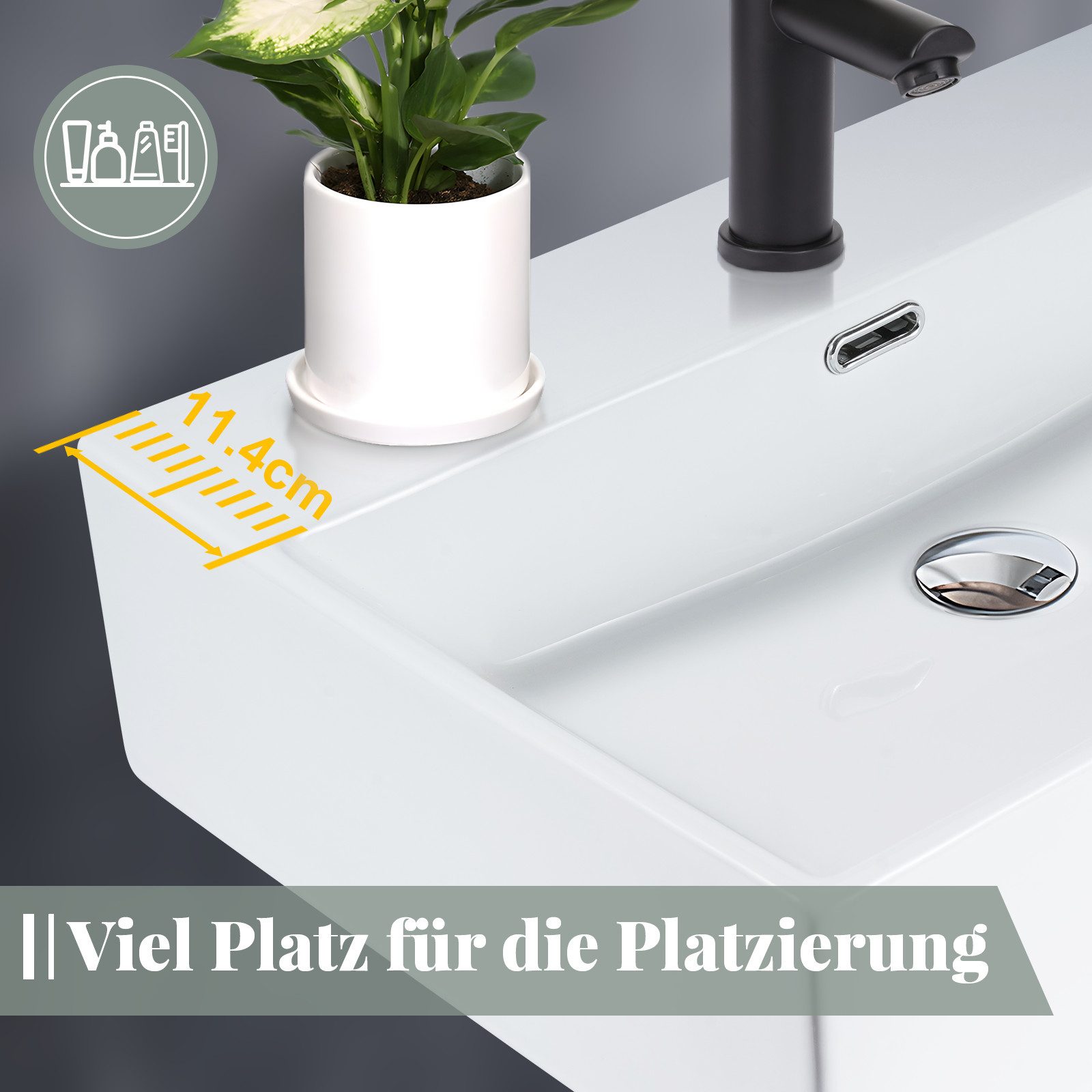 Lavabo da appoggio NETTLIFE, lavabo da bagno in ceramica bianca - Lavabo quadrato 60*42 cm - 6