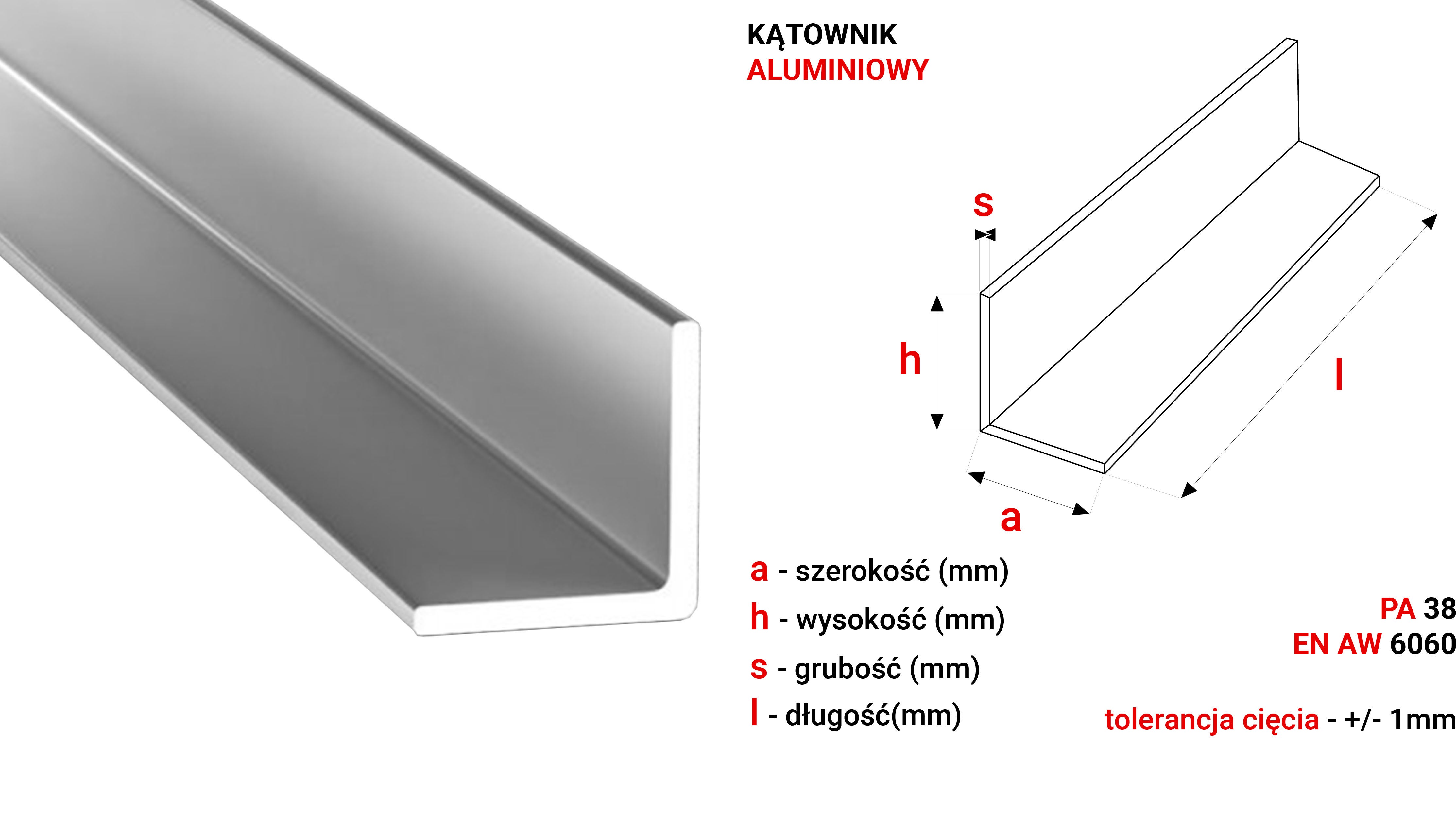 Kątownik Aluminiowy 50x20x2mm 300cm Aluminium EN6060 PA38+Cięcie na wymiar - 3