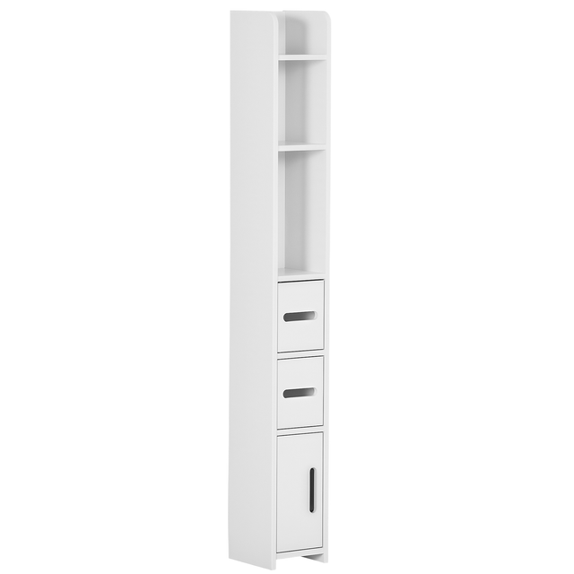 Colonne De Rangement Salle De Bain - Meuble WC étroit 15x17x76 Cm - Blanc, étagères Multiples, Support Papier Toilette