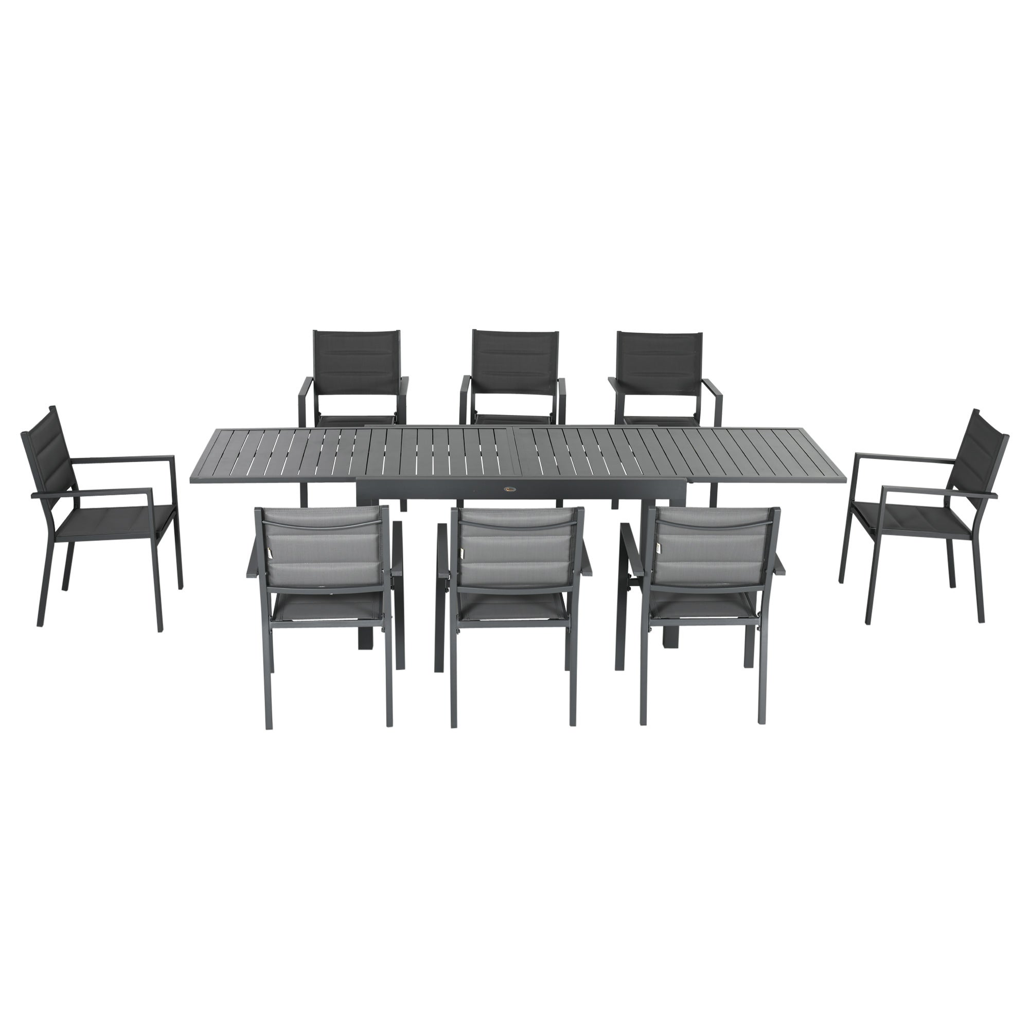 Conjunto de Refeição Outsunny Cinza Escuro/Cinza de carvão Textilene e Alumínio 135-270x89x74cm - 9