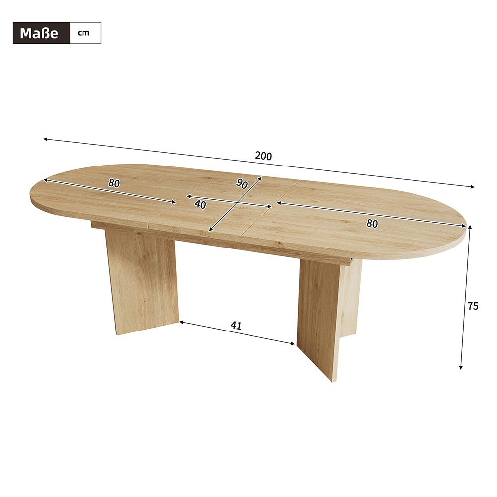 Table rallonge 160/200x90cm chêne - 6-8 pers, coins arrondis, plateau épais - 7