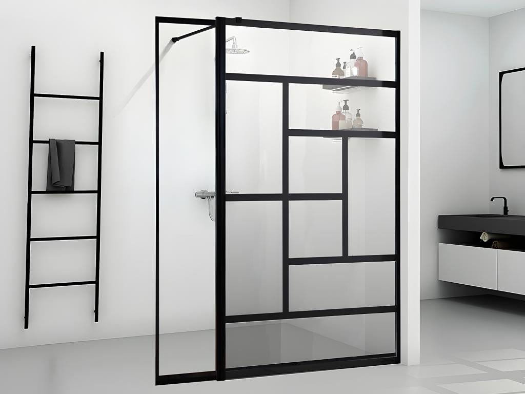 Paroi de douche à l'italienne style industriel avec retour pivotant