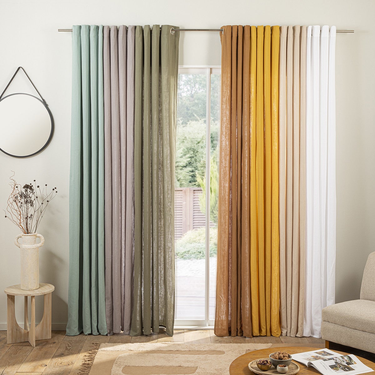 Rideau uni en gaze de coton oeillets à l'unité 140x260cm kaki - 3