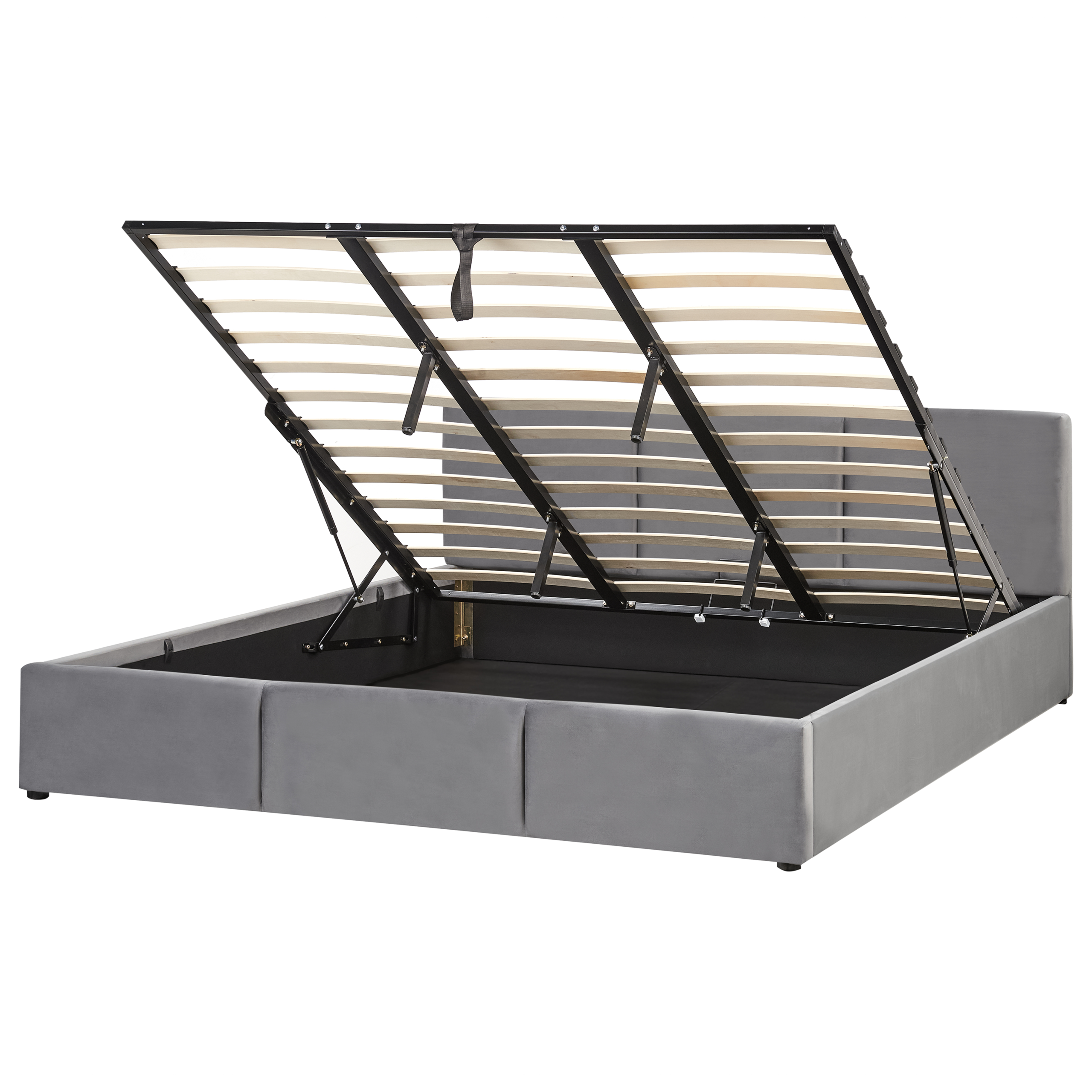 Beliani Cama Con Almacenaje Terciopelo Bousse 180 X 200 Cm Gris/Oscuro , Leroy Merlin
