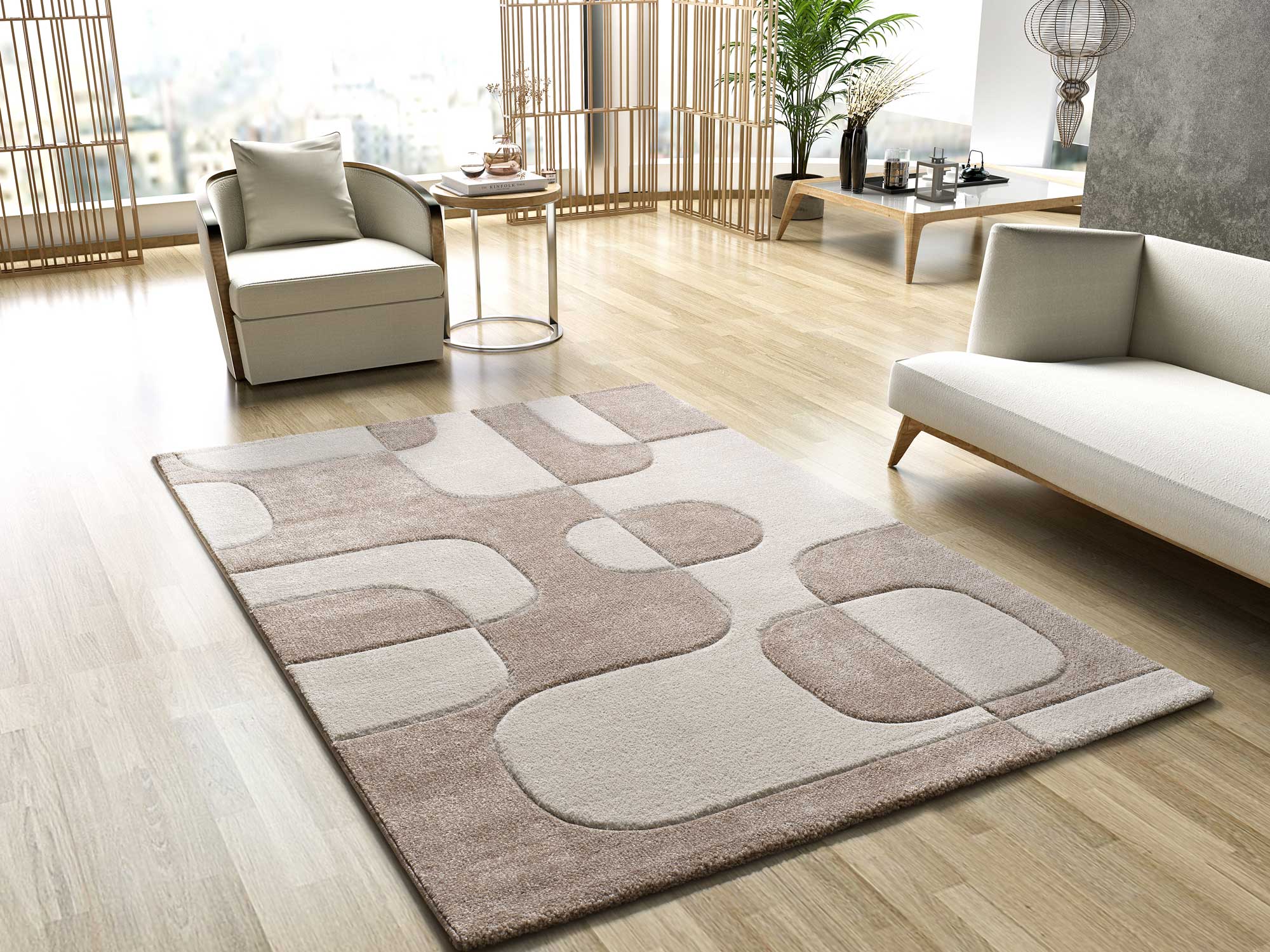 Prostokątny kremowy dywan wewnętrzny 80 x 150 cm geometryczny LENA - ATTICGO