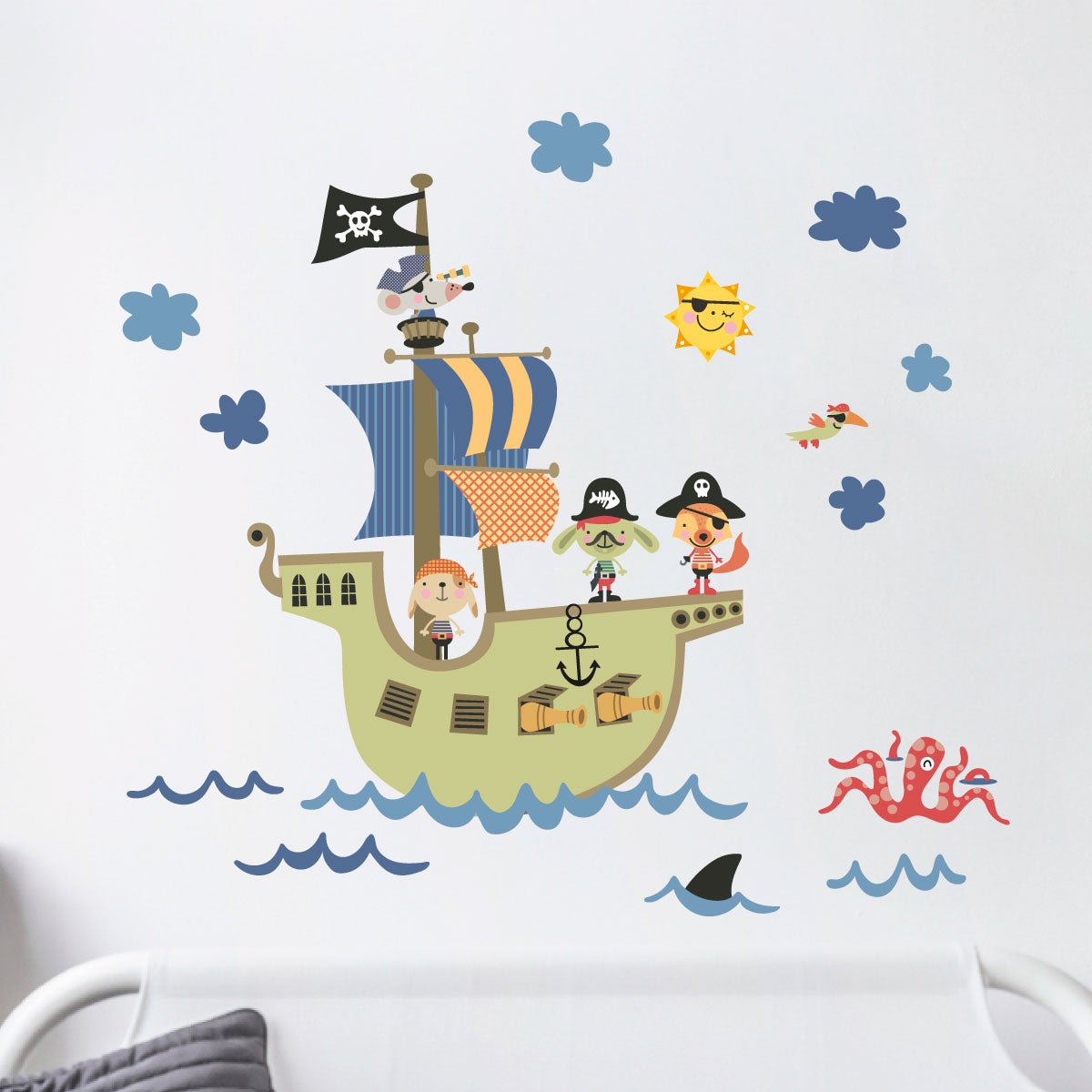 Vinilo piratas de los océanos - adhesivo de pared - revestimiento sticker mural decorativo - 120x120cm