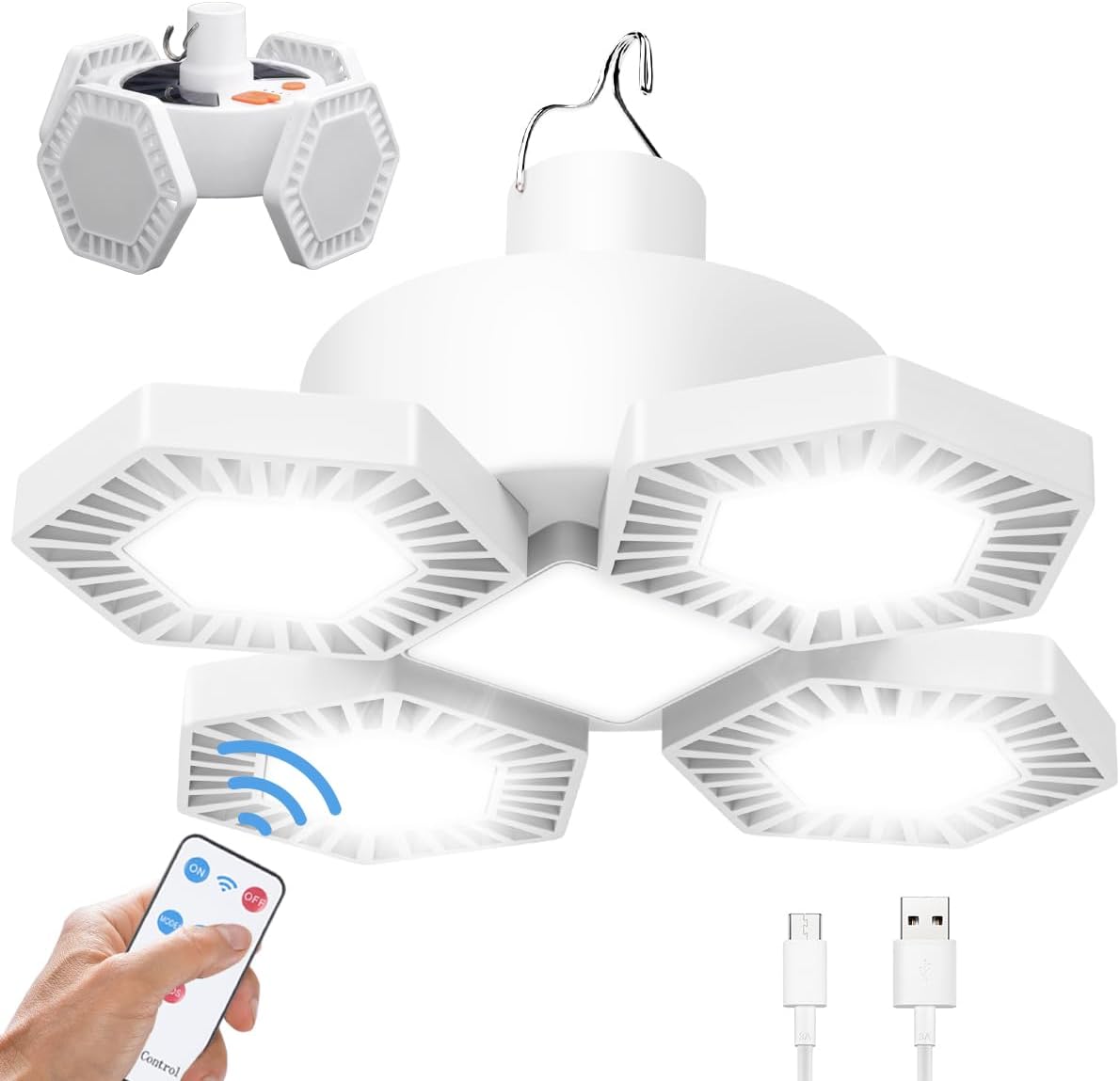 169 LED solarna lampa kempingowa, ładowana przez USB, z pilotem, mobilna lampa robocza, 5 trybów, wodoodporna 360