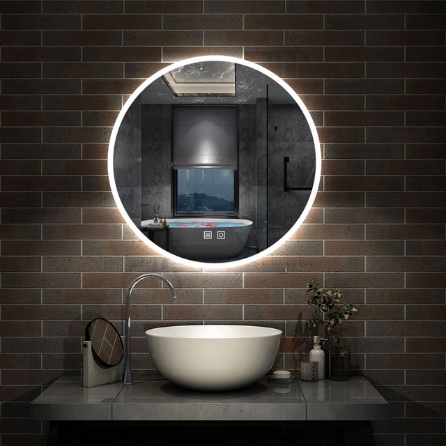 Espejo de baño redondo con luz LED 80x80cm antivaho, Dimmable, 3 Colores de Luz, Aica