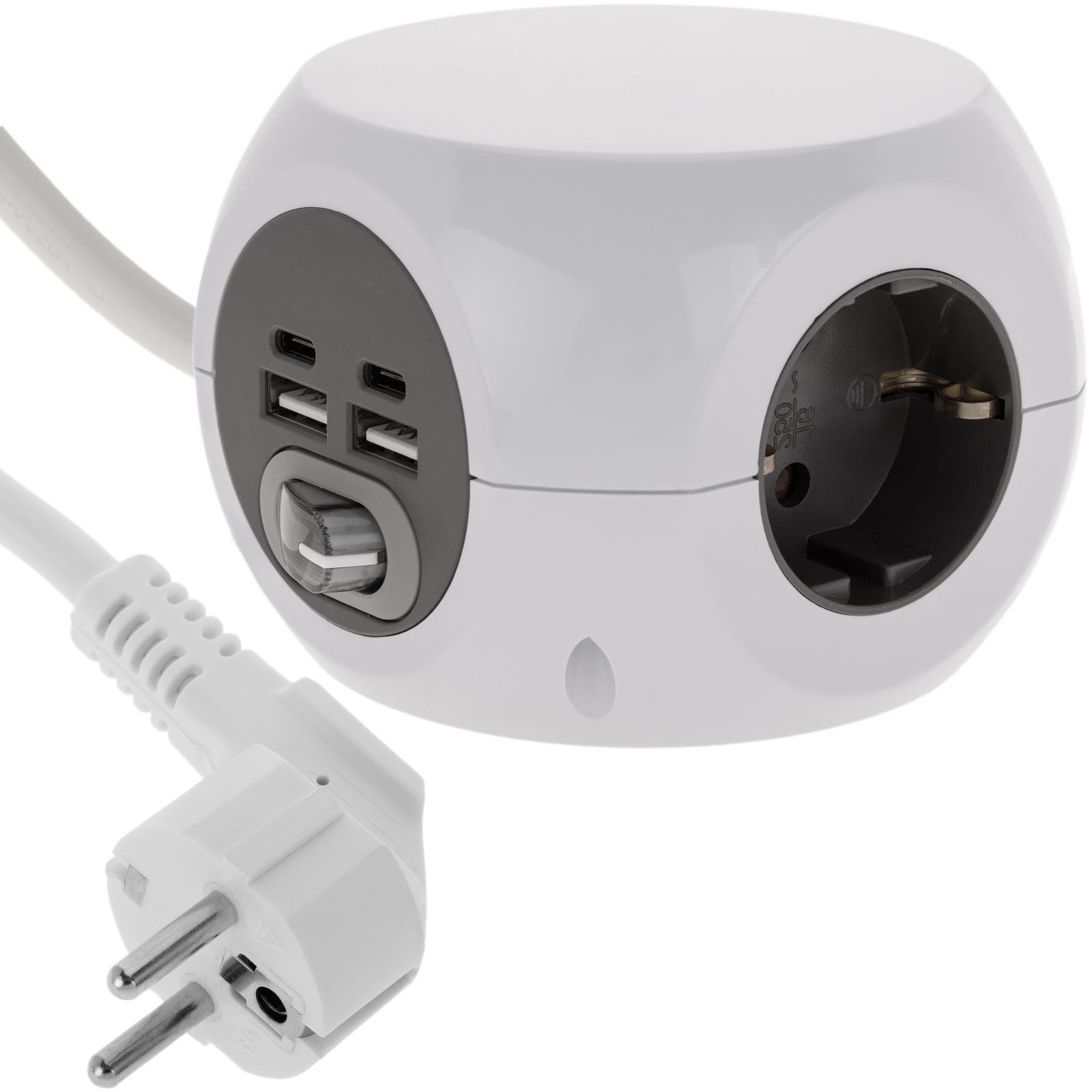 Ladrón de 3 enchufes cuadrado con interruptor color blanco y puertos ...