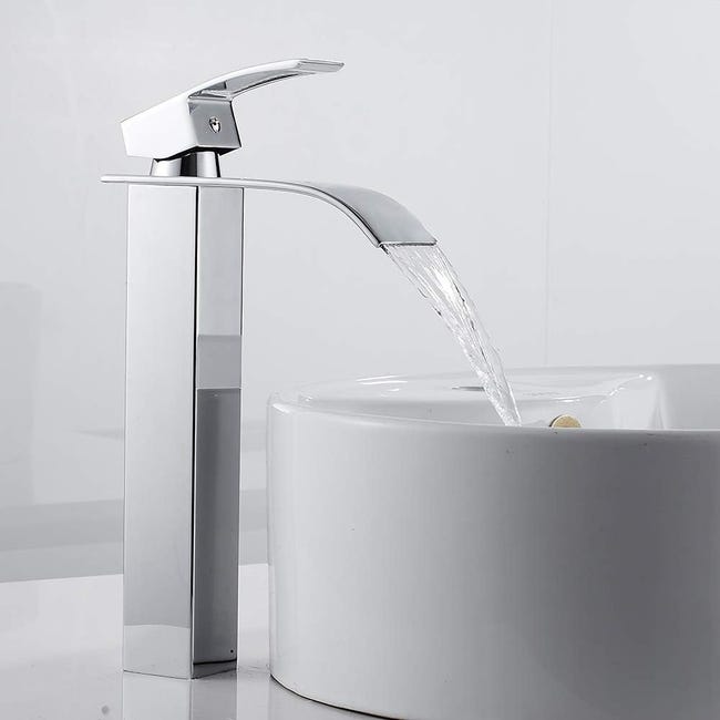 Rubinetto Lavabo A Cascata Moderno - Miscelatore Monocomando Con Valvola Ceramica, Finitura Cromata - Foto 5