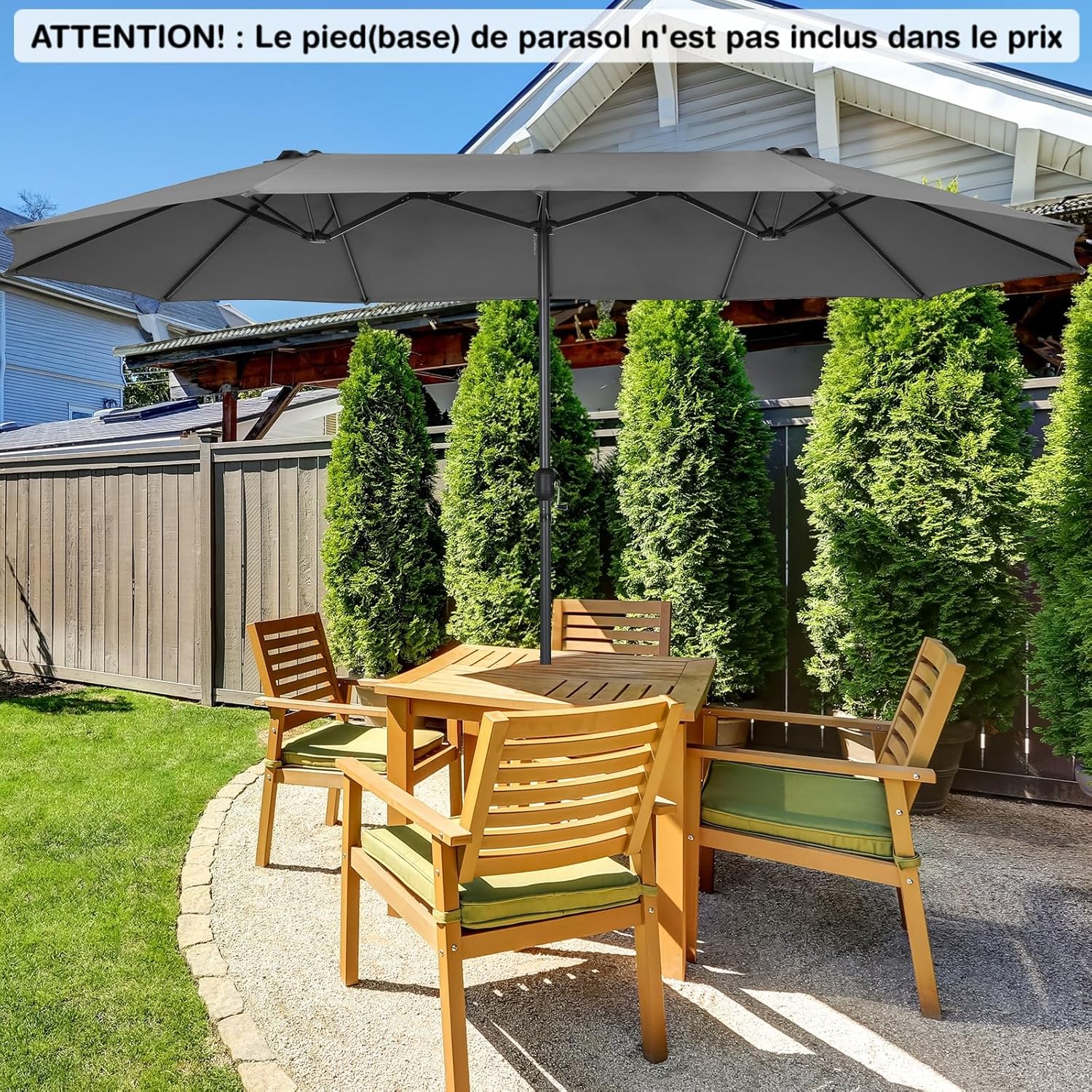 Parasol de Jardin Exterieur 4,7M Grand Parasol Manivelle, 12 Baleines, Poteau Φ48MM, Résistant aux UV, Parasol Double Face Base Non Incluse, Gris - 2