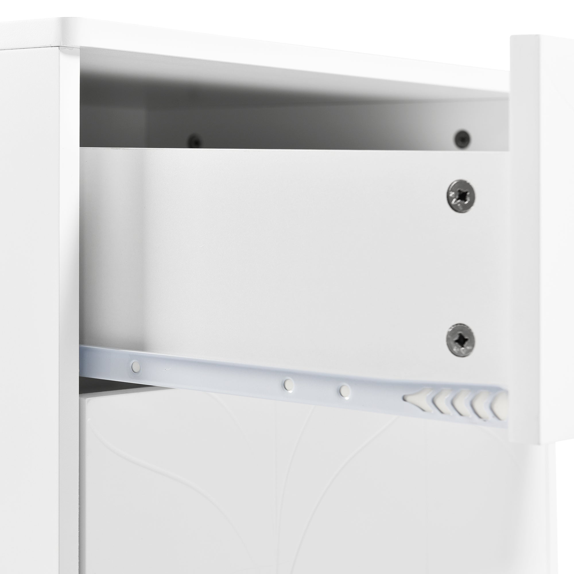 Juego de 2 Mesitas de Noche Modernas - Blanco con Detalles Dorados y Estampado Floral - 7