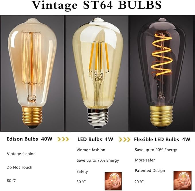 Ampoule LED Vintage Edison E27 - Verre Ambré, Style Rétro, Culot Vis, Équivalent 40W, 2200K, 3 Pièces [Classe F] - 4