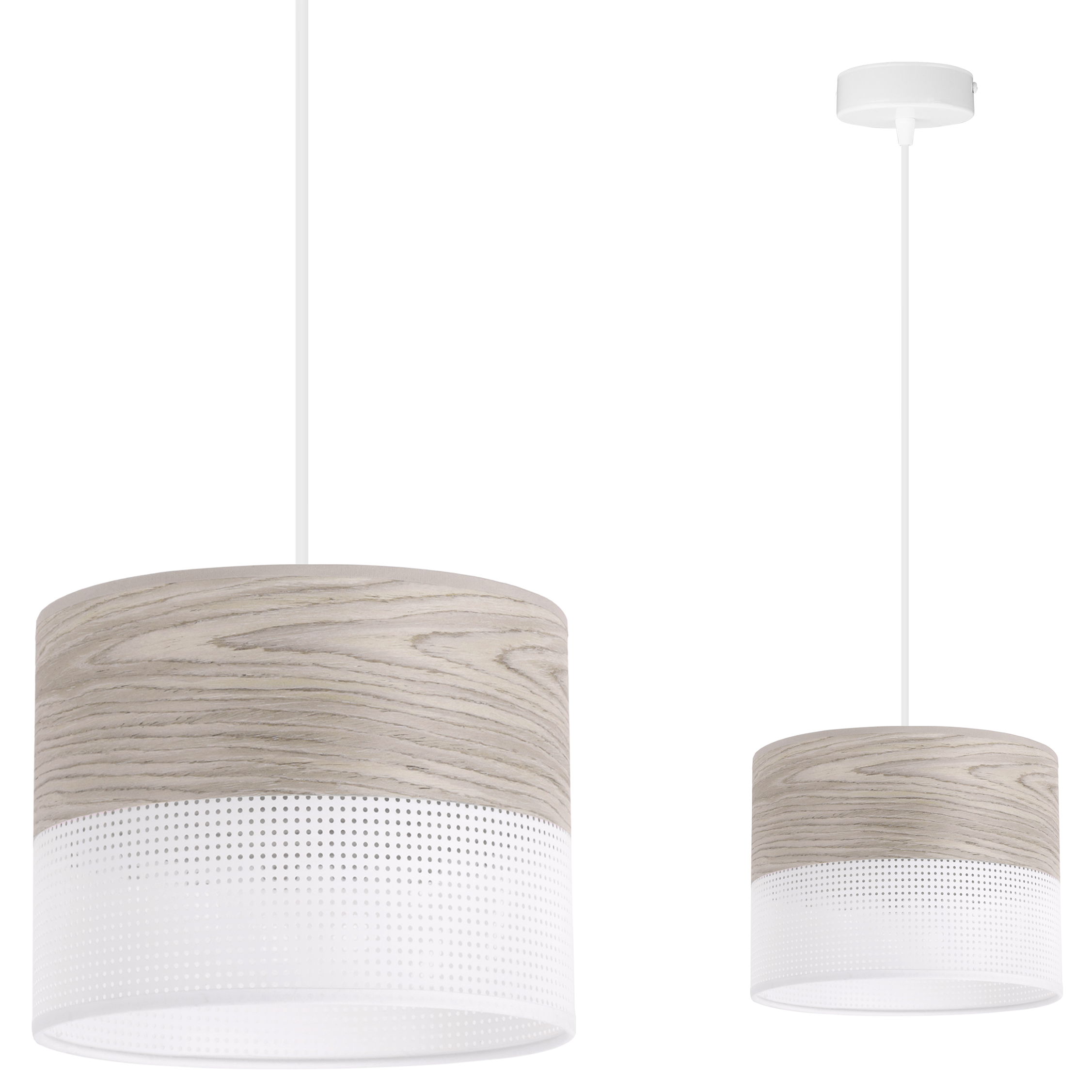Lampa sufitowa wisząca Wood biała fornir 1xE27 abażur 20cm dąb bielony Light Home LH