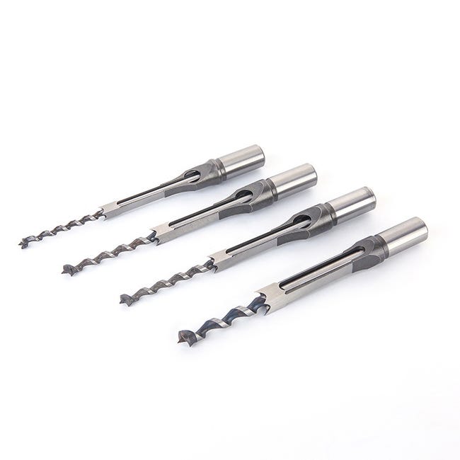 VEVOR Fixation à Mortaiser Pour Perceuse à Colonne - Kit 4 Burins + 5 Bagues Pour Travail Du Bois