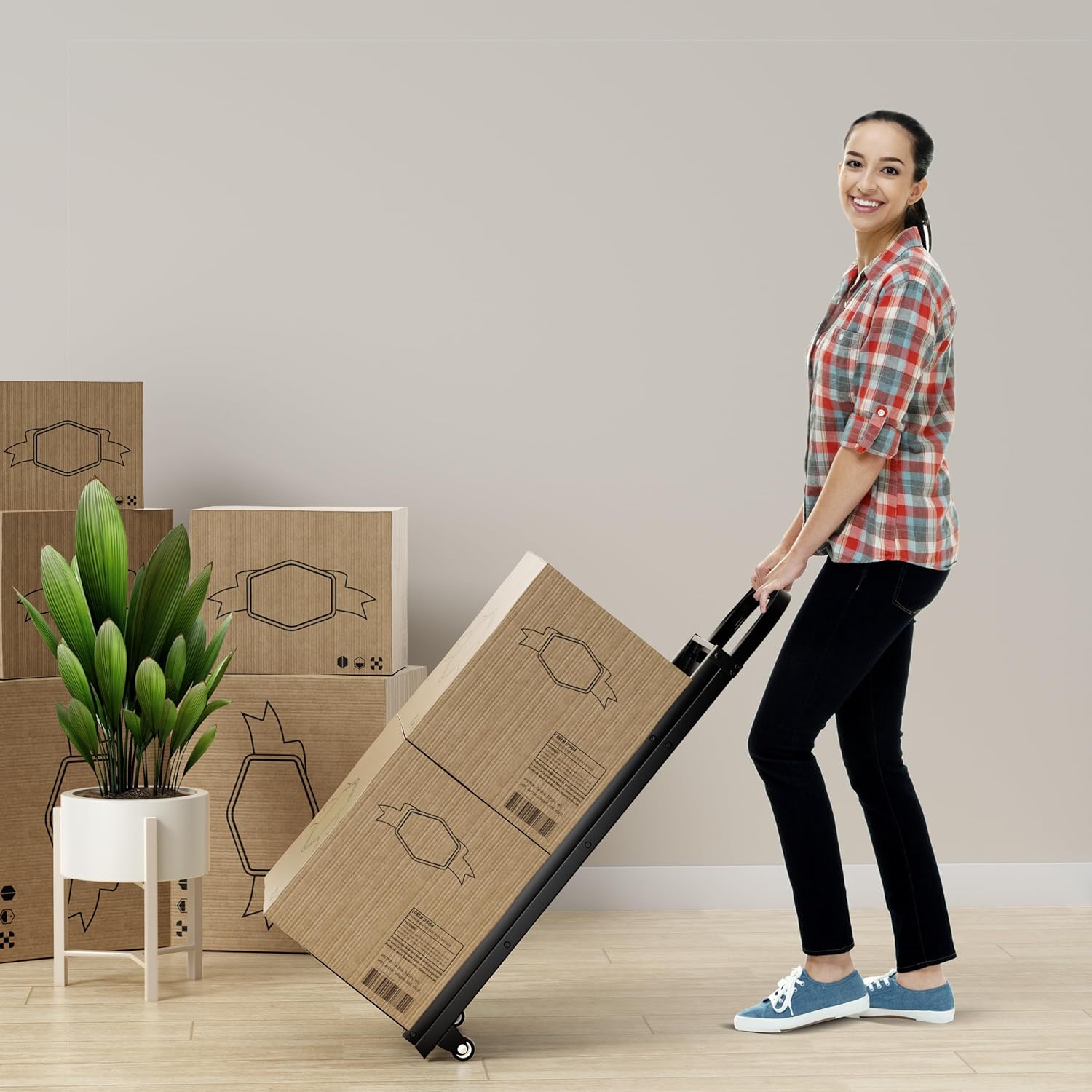 Escabeau et Diable 2 en 1 Pliant en Métal Robuste, Échelle à 3 Marche Larges Diable Convertible, Capacité Echelle 200 kg/Diable 250 kg, Noir - 9