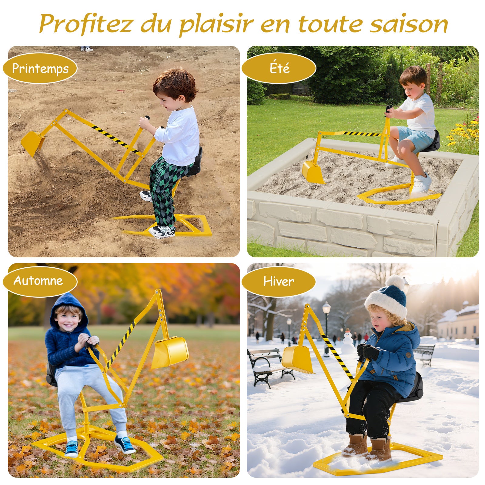 Pelleteuse Enfant avec Siège Pivotant à 360°& Pelle, Tractopelle pour Bac à Sable avec Base Hexagonale, pour Sable Terre Neige, 3 Ans+, Jaune - 8
