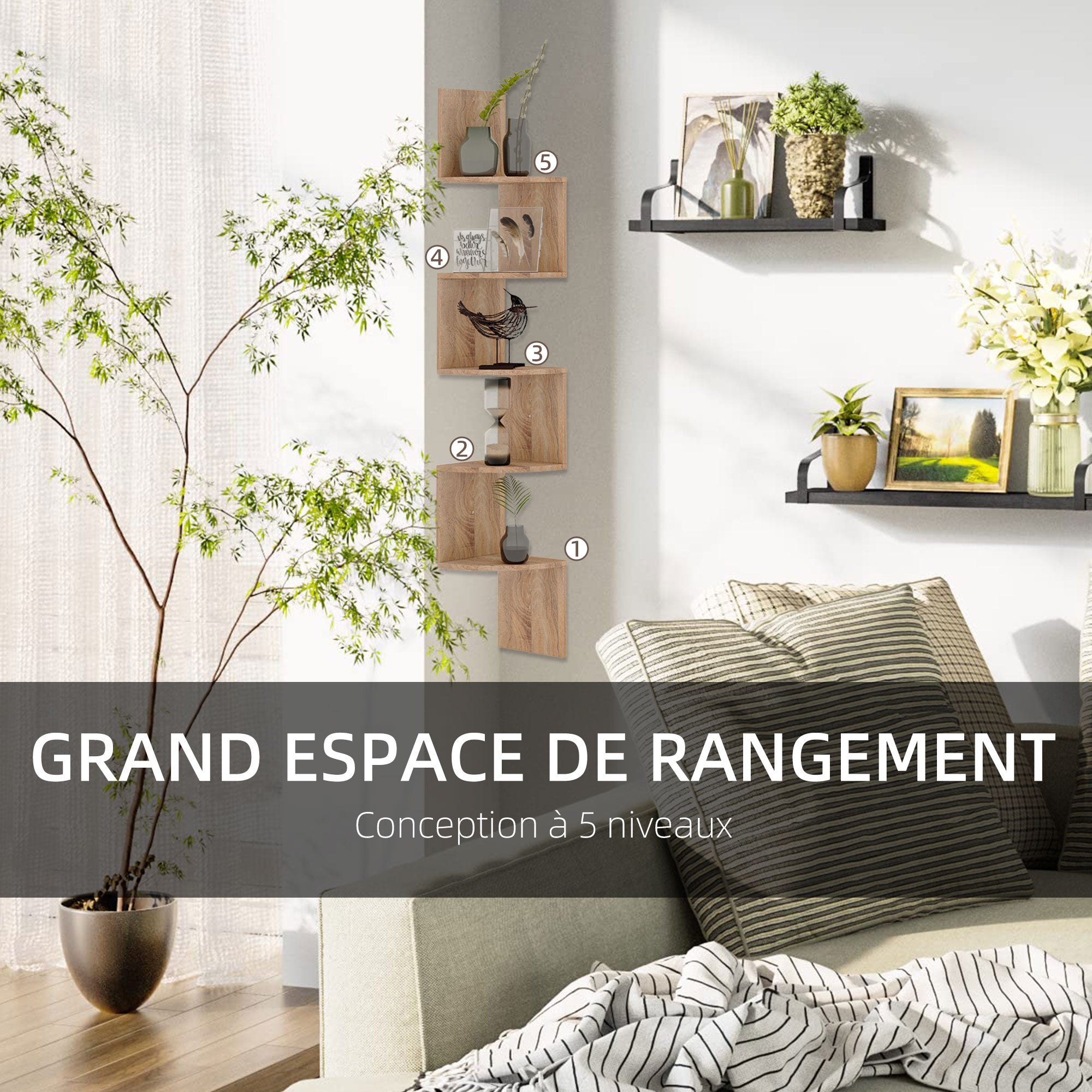 étagère d'angle Bois HOMCOM - 5