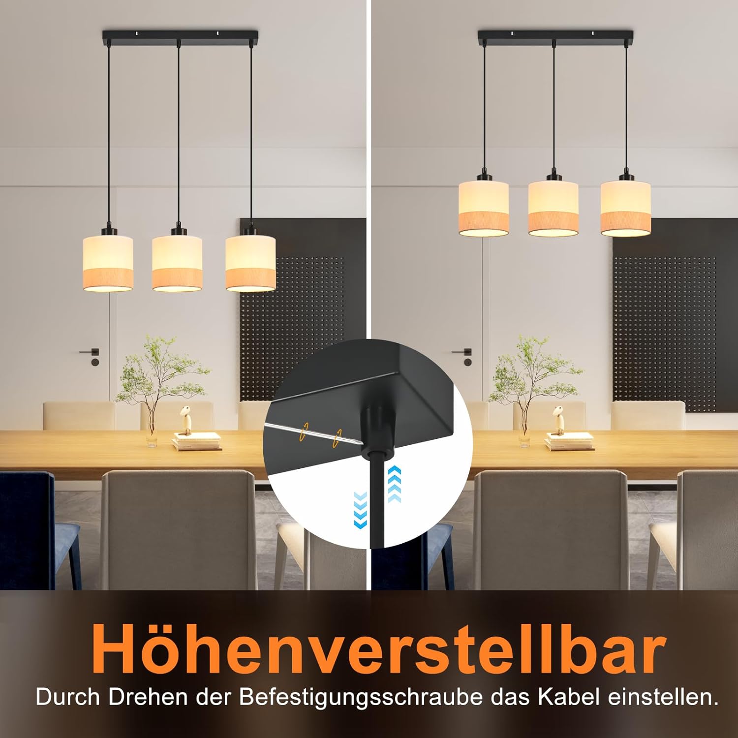 ZMH Lampa wisząca nowoczesna E27 biała 3 płomienna do salonu bez żarówki - 4