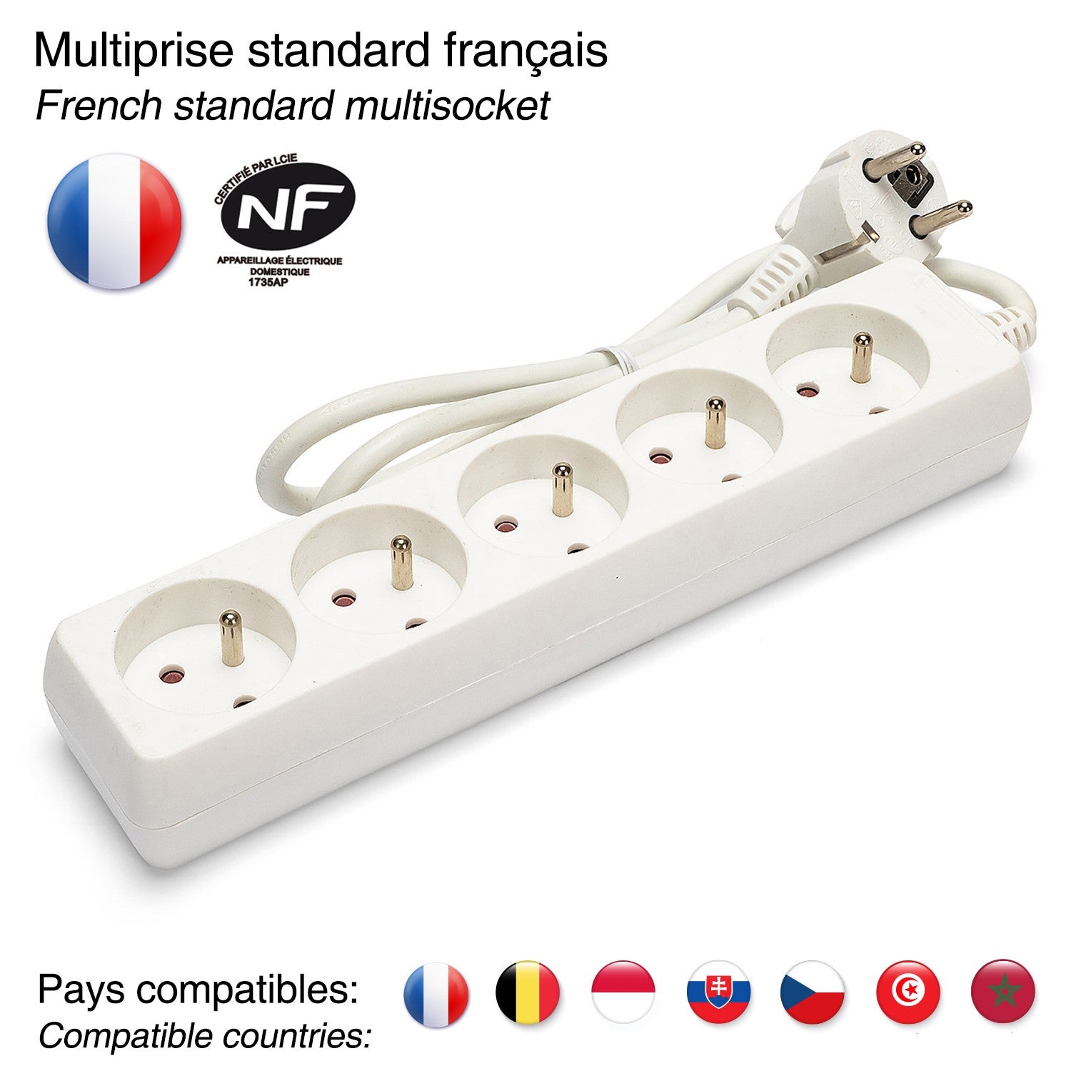 Bloc multiprise 5x16A, 1m H05VV-F3G1.0MM2, CE & NF - 7
