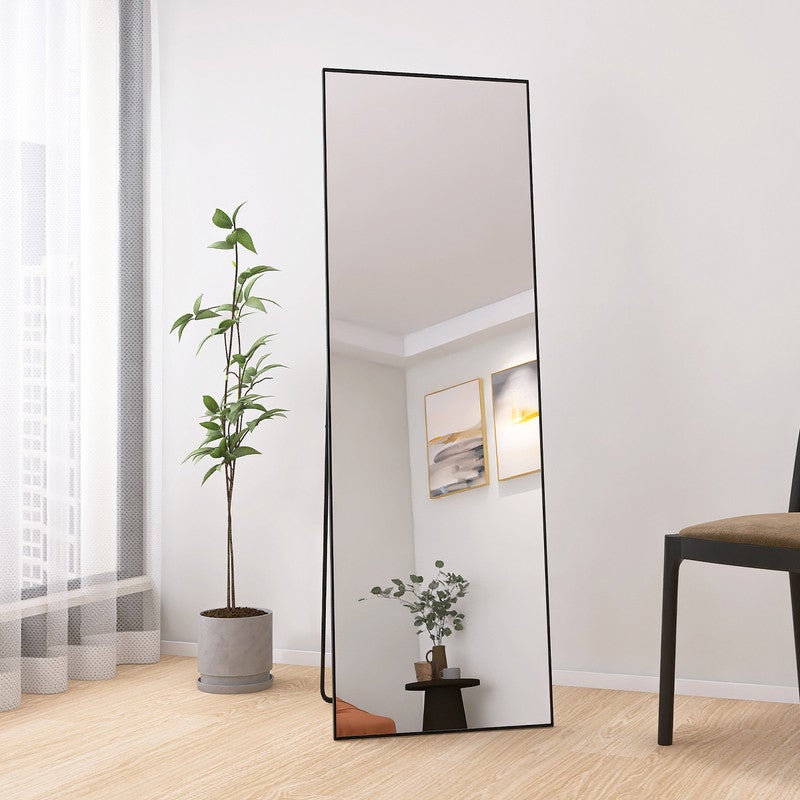 Miroir sur pied, 165 x 60 cm, grand miroir, cadre en alliage d'aluminium, verre trempé, miroir rectangulaire, noir - 4