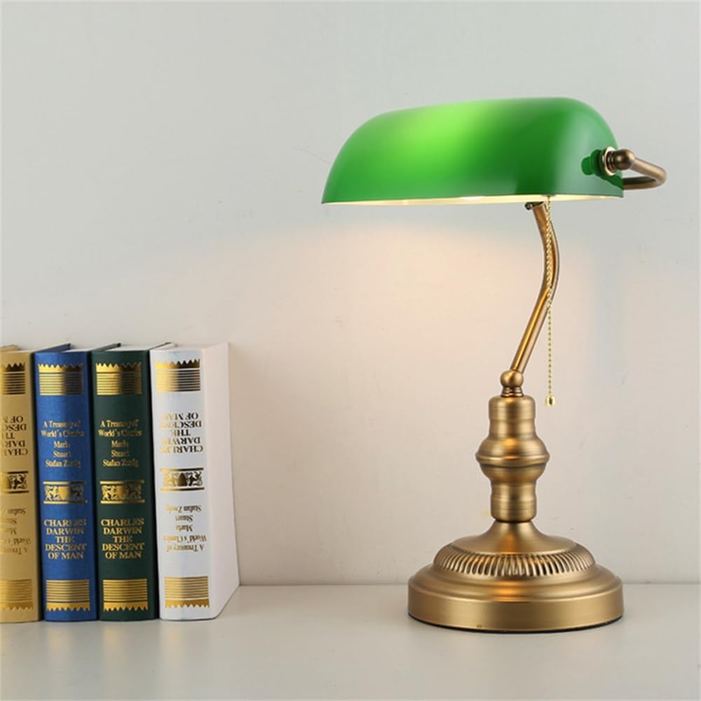 Lampe De Bureau Ministérielle Art Déco Italienne En Métal, Verre Vert Et Bakélite 1930