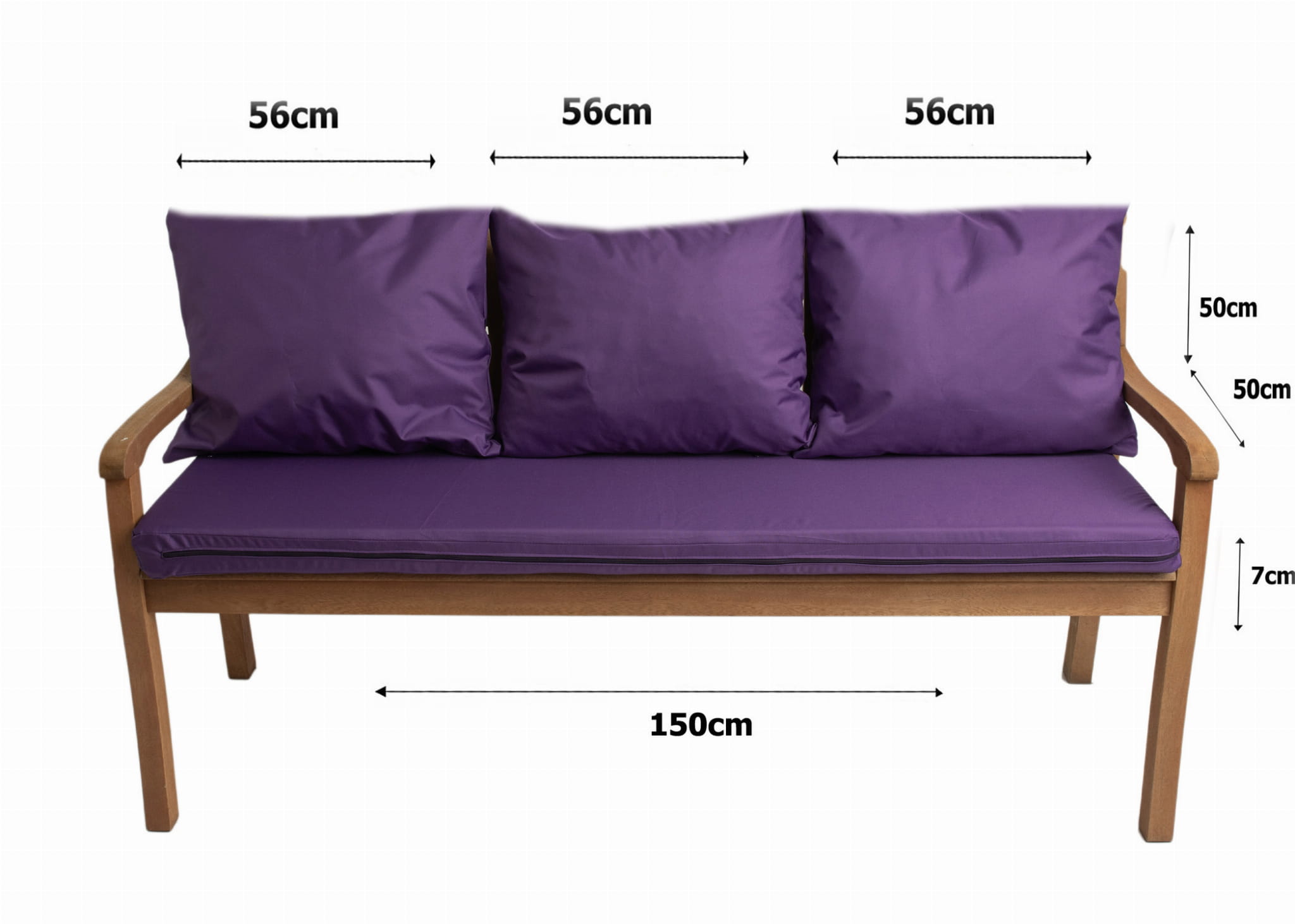 Coussins pour banc 150x50x7/3x50x56cm, coussins pour Banquette jardin Violet, Coussin extérieur/intérieur, Coussins 3places pour balancelle - 3
