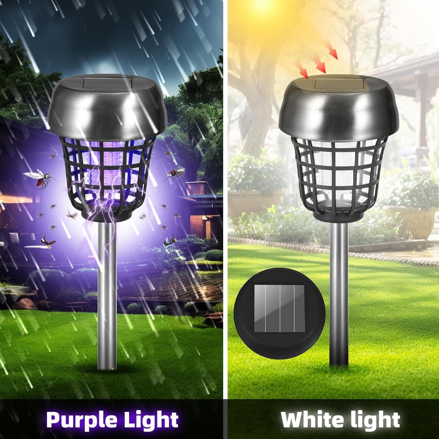 4X Piège à Moustiques Solaire Extérieur – Lampe LED Anti Insectes Étanche pour Jardin, Terrasse– Répulsif Solaire – Éclairage pour Cour et Jardinage - 4