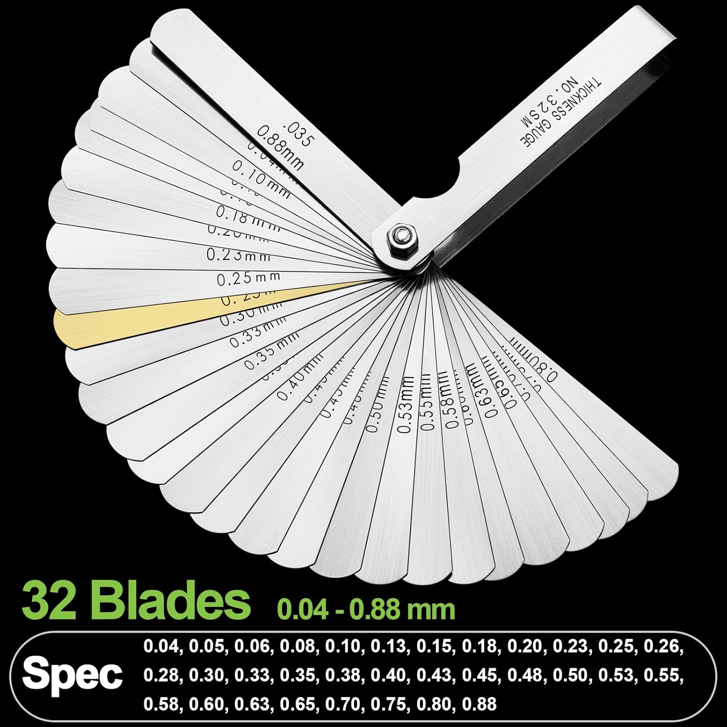 ELCJDZYO Jauge D’Épaisseur 32 Lames – 0.04-0.88 Mm / 0.0015-0.035" – Acier Inoxydable Précision Mécanique & Auto