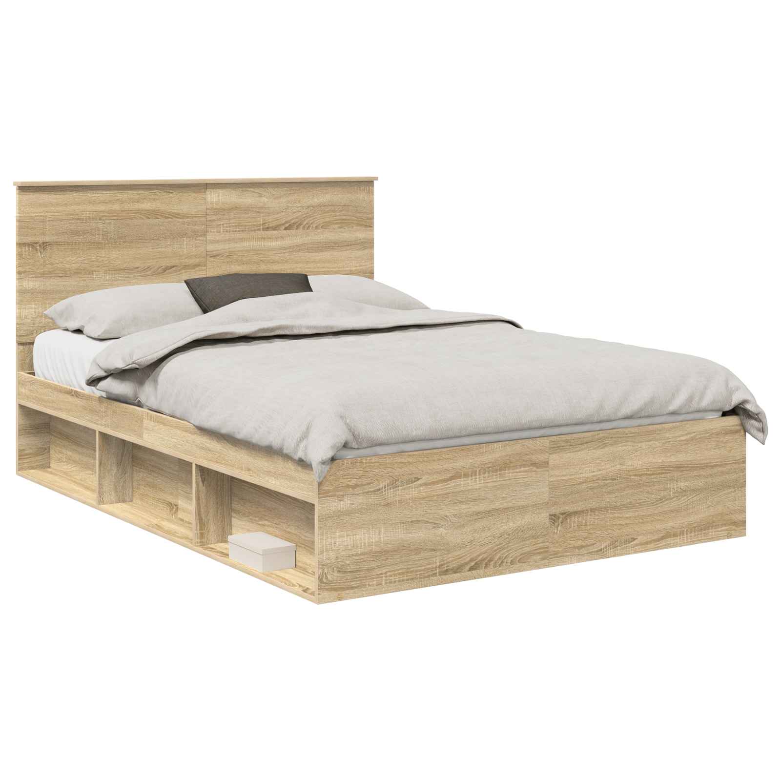 Cadre de lit uni chêne en bois de pin massif pour la chambre, 150 × 200 cm - 2