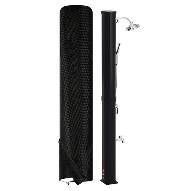 Ducha solar de jardín 60L negra con funda y ducha de mano temperatura máx 60° sin conexión eléctrica