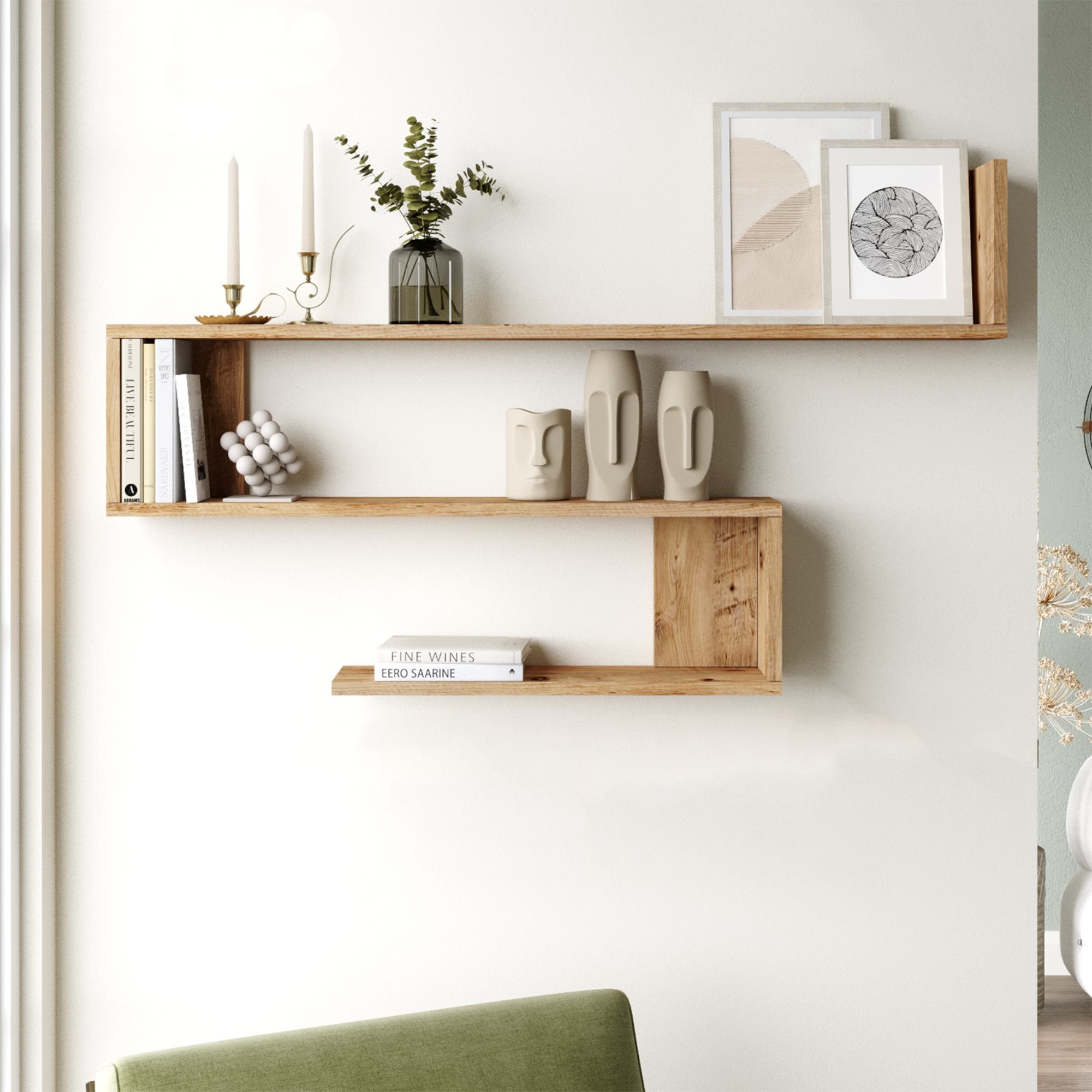 Étagère murale Kitee à 3 niveaux 71,5 x 120 x 14,5 cm effet bois de pin [en.casa] - 3