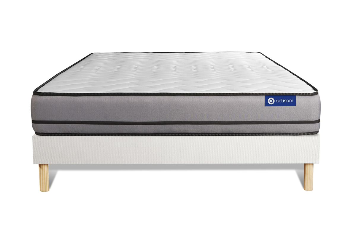 Ensemble matelas 140 x 200 cm Actilatex night - Latex et mémoire de forme - Ep : 20 cm - Très ferme - sommier kit Blanc - 2